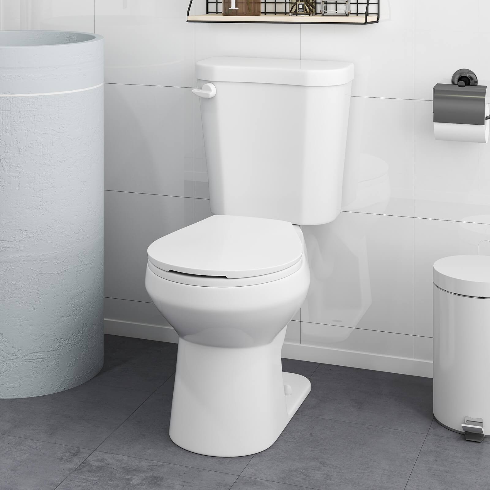 Alt View 1. Costway - Costway Two-Piece Round Toilet Standard Toilet with 17.5" ADA Comfort Chair Height Seat - White.