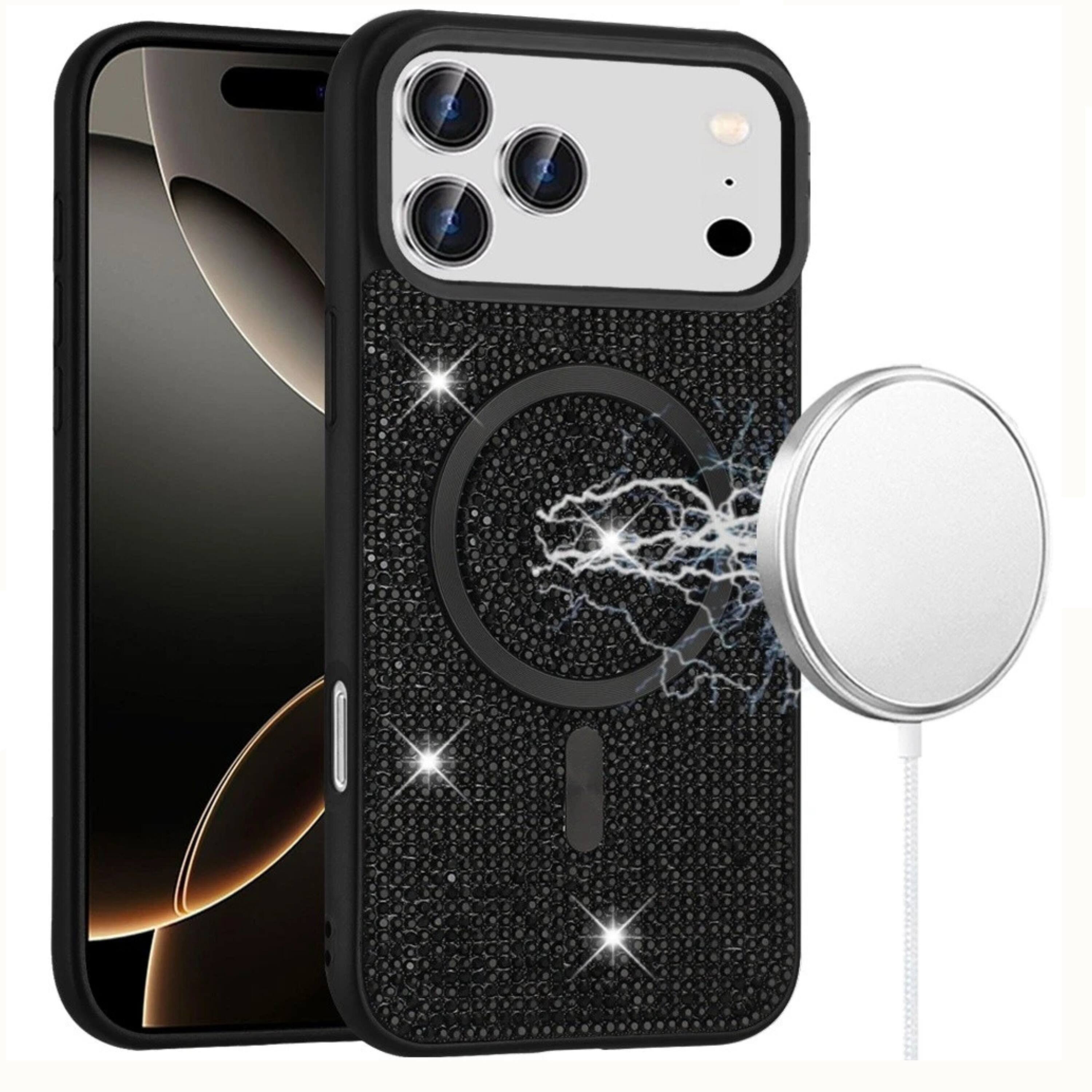Left. Kitcheniva - Magnetic Circle Full Bling Case With Tempered Glass For iPhone 17 Pro Max Orange - Orange.
