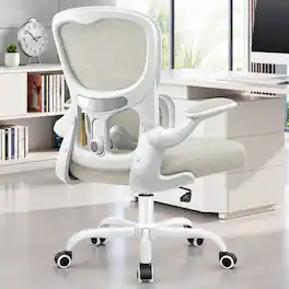 Brick Attic - 300 lbs Ergonomic Office Chair, Mesh Desk Chair with Adjustable Headrest and Lumbar Support, Flip-up Arms - White