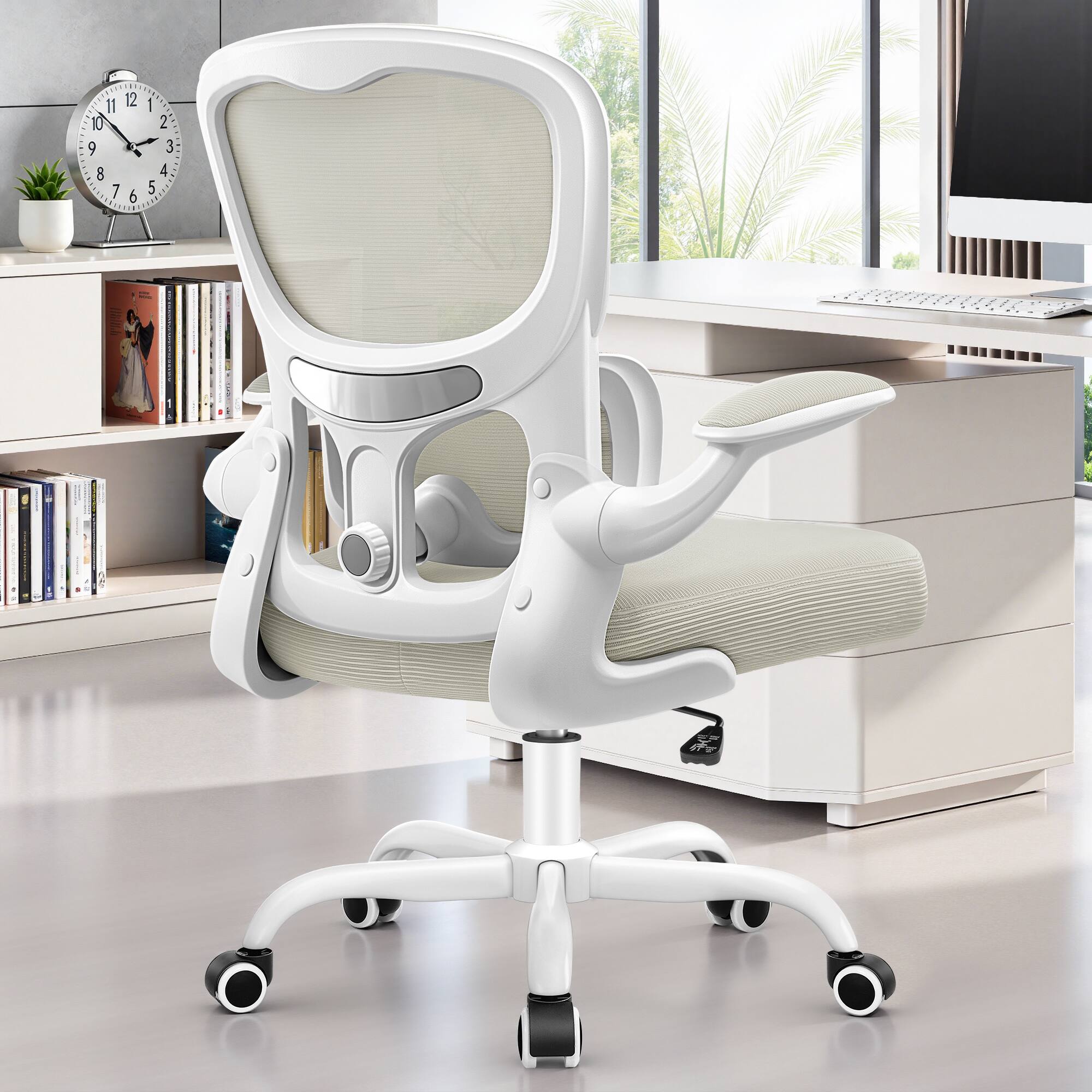 Front. Brick Attic - 300 lbs Ergonomic Office Chair,  Mesh Desk Chair with Adjustable Headrest and Lumbar Support, Flip-up Arms - White.