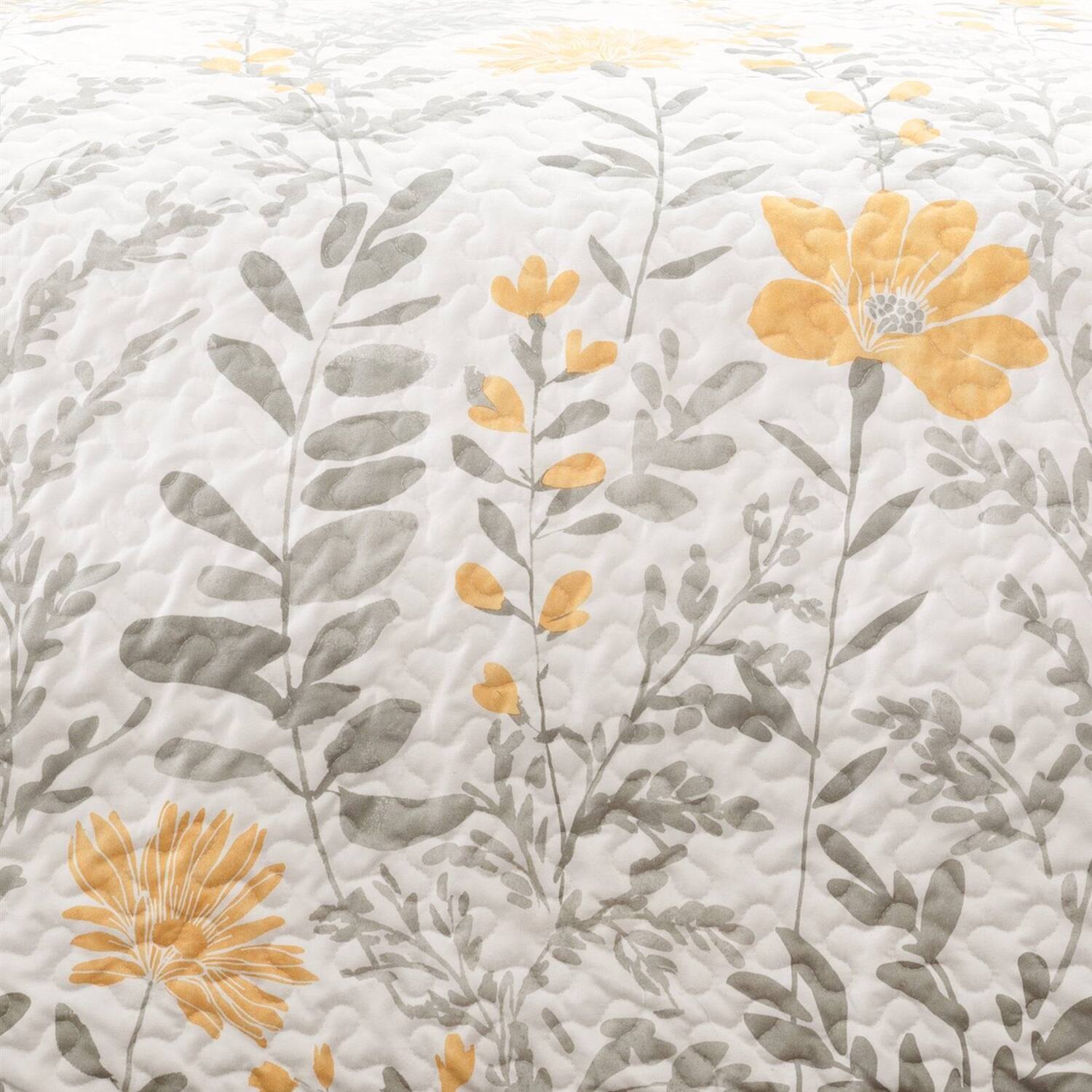 Alt View 1. Hivvago - King size Yellow Grey Floral Light Thin Cotton Polyester Blend Quilt Set - Yellow Grey.