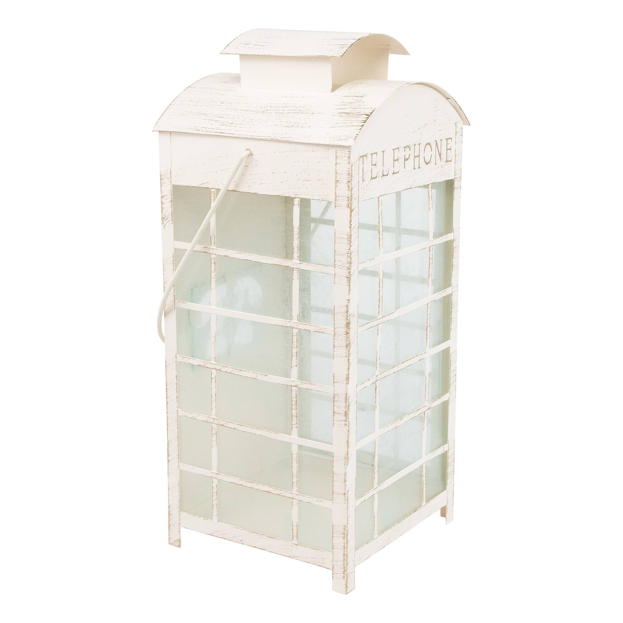 Alt View 3. Northlight - Weathered Telephone Booth Candle Lanterns - 25" - Cream and Gold - Set of 4 - Ivory.