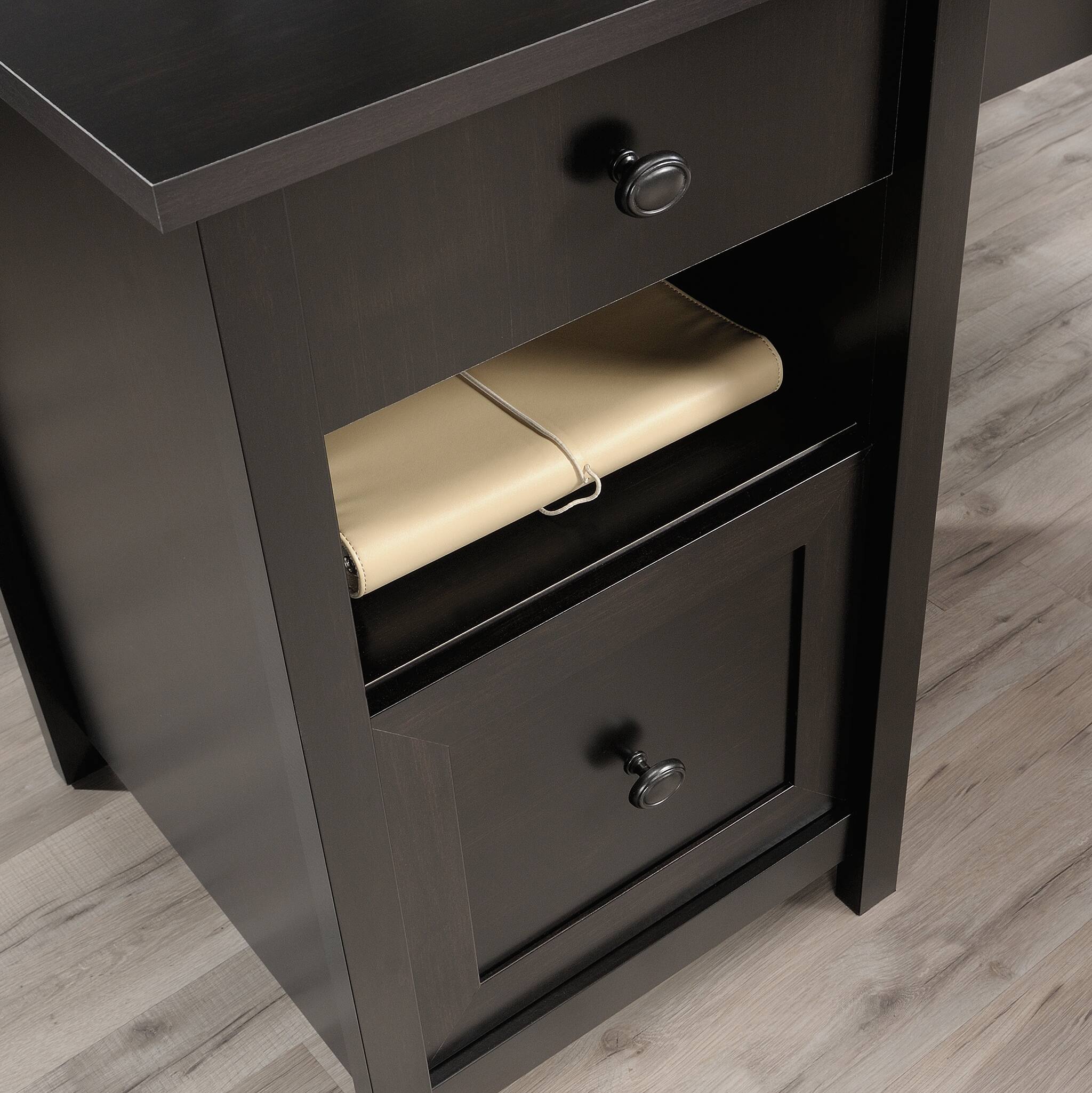 Alt View 1. Spaco - Compact Computer L-Shaped Desk, Metal Frame, Storage Drawer, Small Space Solution - Black.