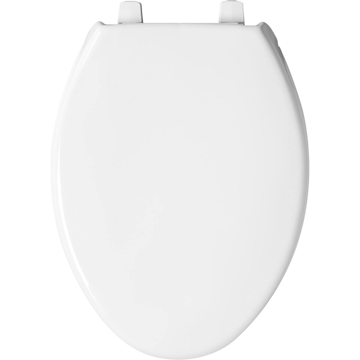 Angle. BEMIS - Bemis Elongated Open Front With Cover Commercial Plastic Toilet Seat in White with Top-Tite Hinge - White.