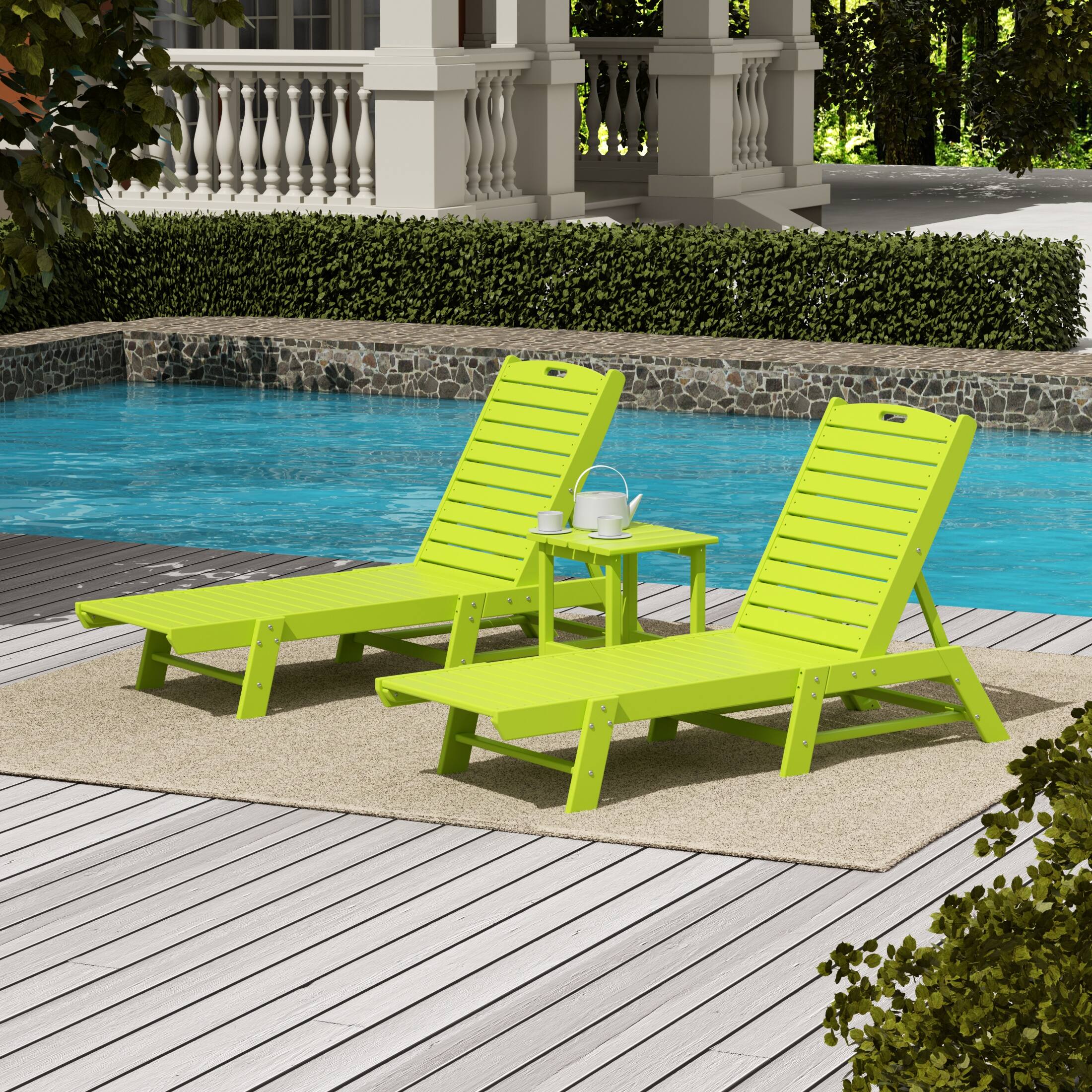 Angle. WestinTrends - WestinTrends Malibu Poly Reclining Outdoor Patio Chaise Lounge Chair with Side Table Set - Lime.