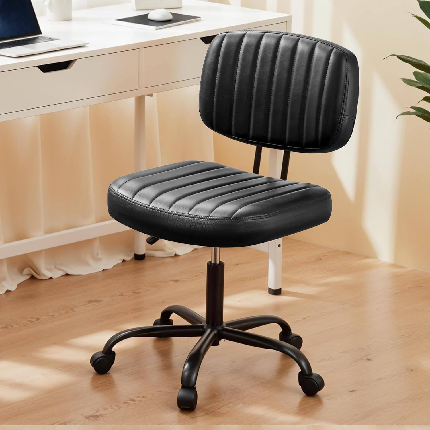 Front. AOITUN - Office Chair Small Computer Desk Chair Ergonomic with Low Back Lumbar Support, Height Adjustable Armless, Black - Black.