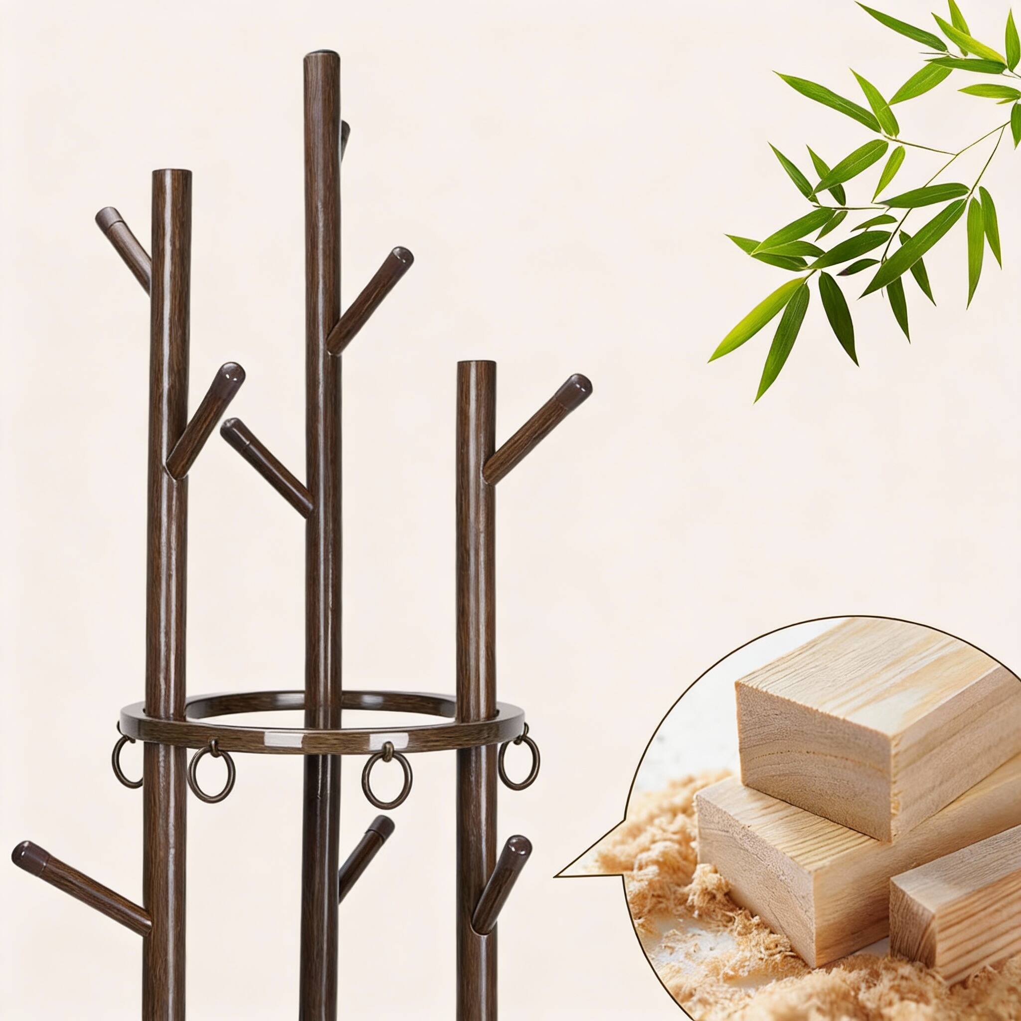 Alt View 3. Frangdom - Solid Wood 360° Swivel Coat Rack 3 Shelves 9 Hooks Freestanding - White 16"D x 16"W x 66"H.
