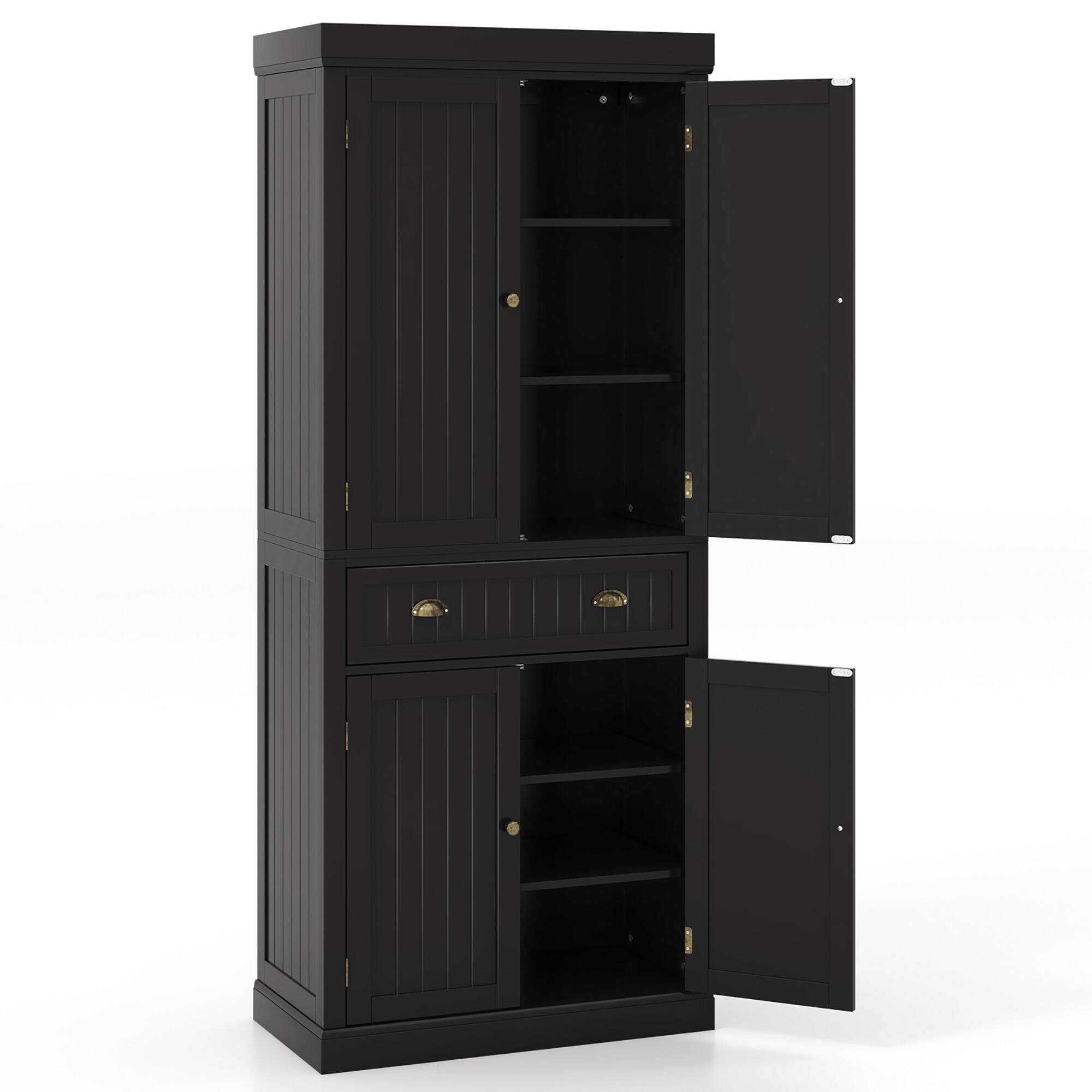 Alt View 7. Gymax - Gymax 72'' Kitchen Pantry Storage Cabinet Tall Freestanding Cupboard w/ 4 Doors Large Drawer Brown - Espresso.