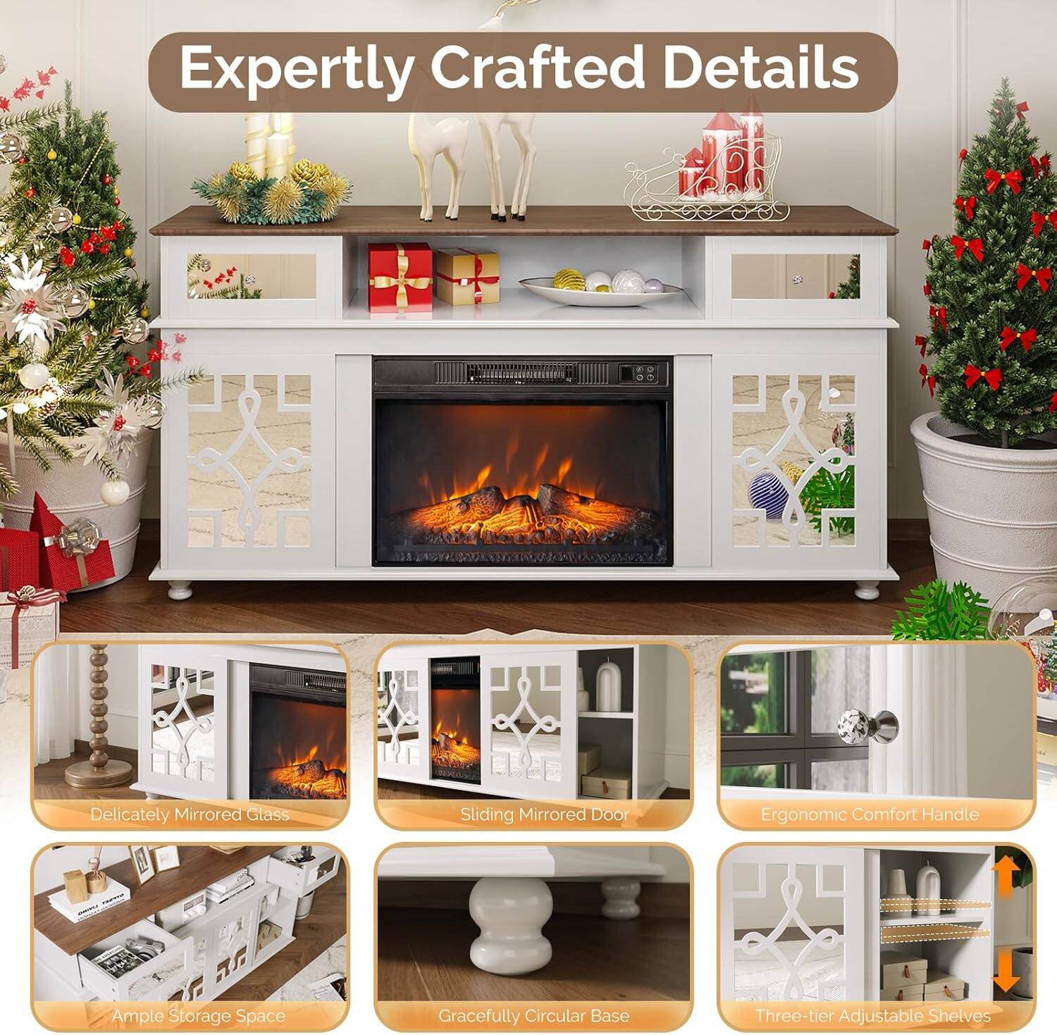 Expertly Crafted Details

- Delicately Mirrored Glass Sliding Mirrored Door
- Ergonomic Comfort Handle
- Ample Storage Space
- Gracefully Circular Base
- Three-tier Adjustable Shelves