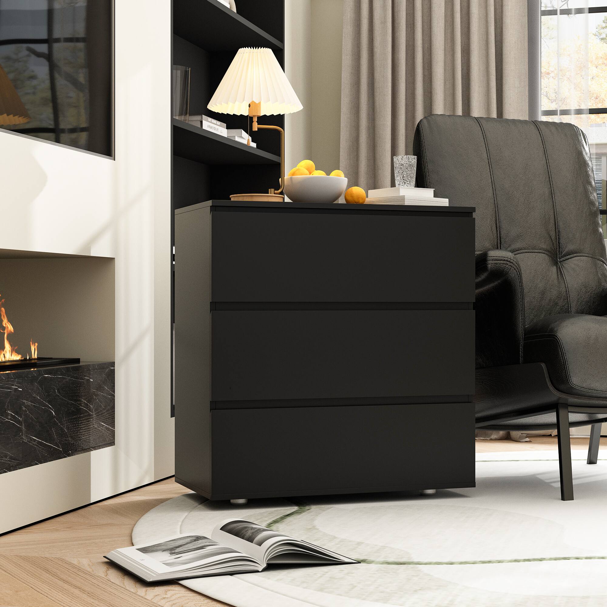 Alt View 7. FUFU & GAGA - FUFU&GAGA 3 - Drawer Dresser Compact Storage Chest Unit – Black, Ideal for Bedrooms & Living Rooms - Black.