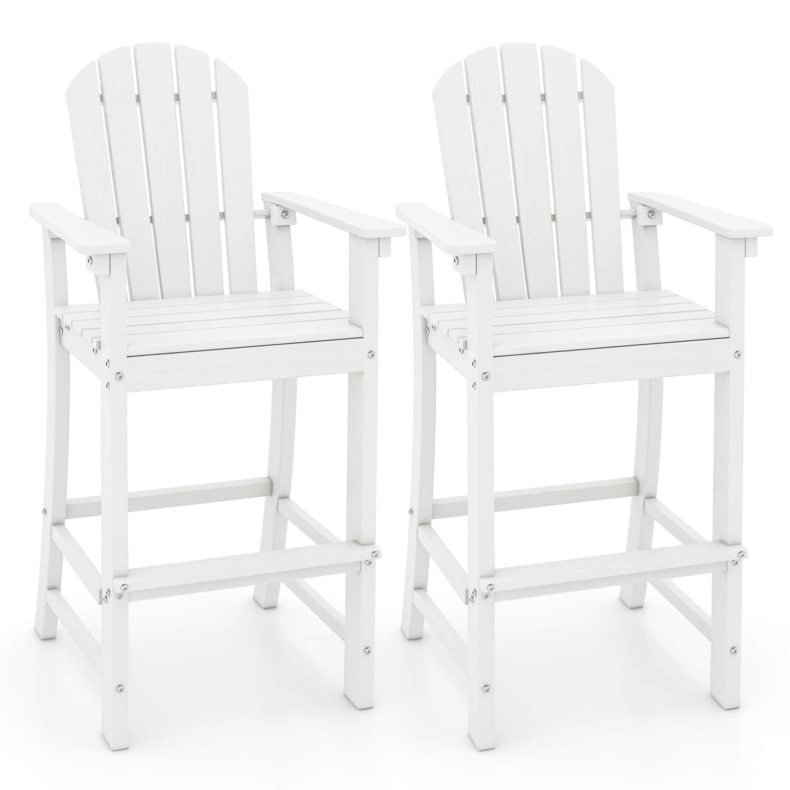 Gymax - 2PCS Outdoor HDPE Bar Height Stool Patio Tall Chair Armrest Footrest All Weather - White