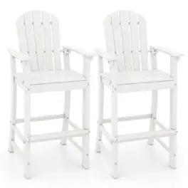 Gymax - 2PCS Outdoor HDPE Bar Height Stool Patio Tall Chair Armrest Footrest All Weather - White