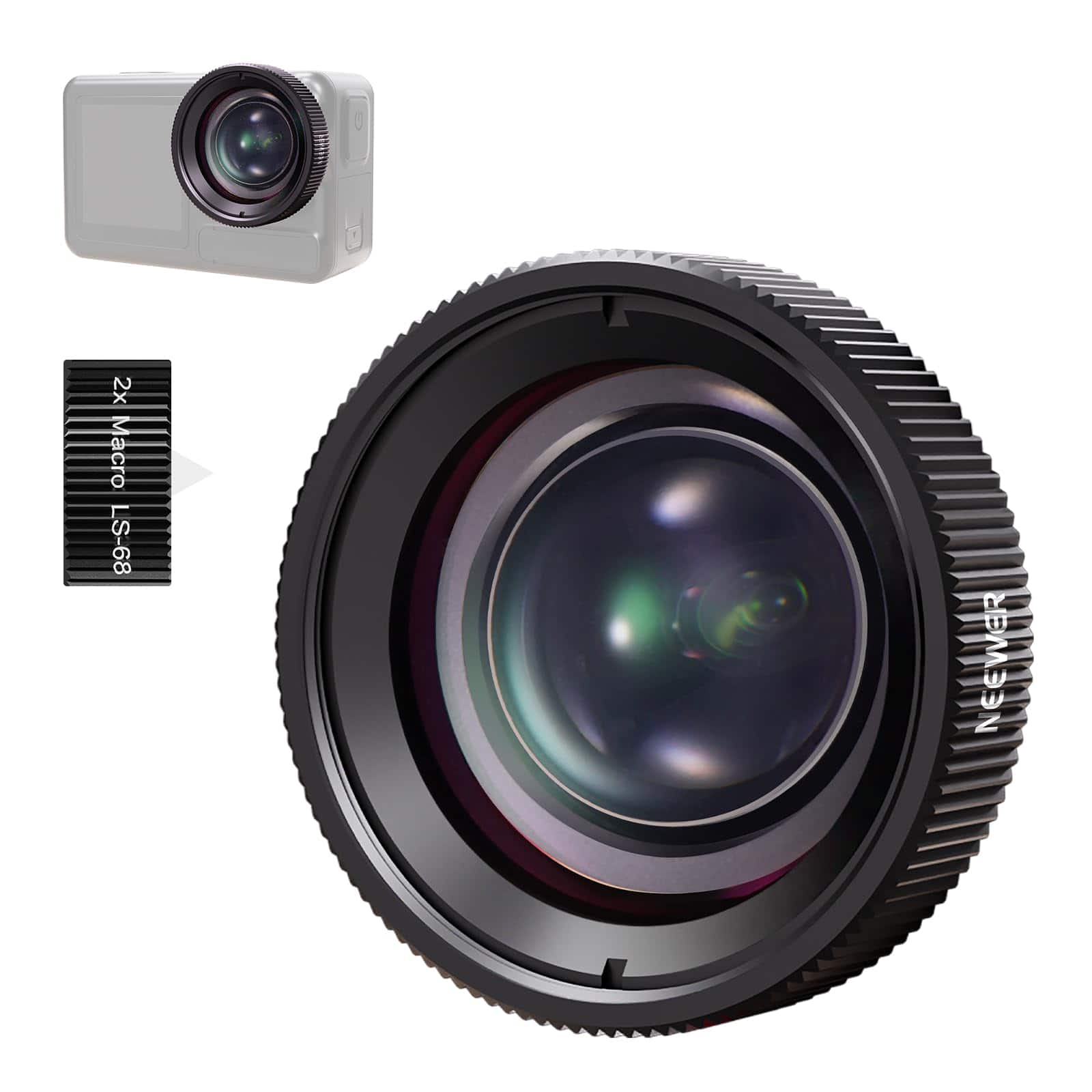 Neewer - 2X Macro Lens for DJI Osmo Nano/Action 5 Pro/4, 3-4cm Focus, Close-Up, LS-68