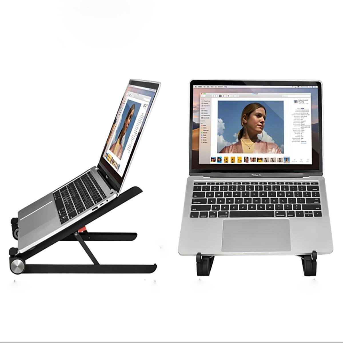 Angle. HongFei - Adjustable Laptop Stand for Desk, Portable Notebook Riser Fits 18-12 Inch Laptops & All Computers, Reinforced Nylon - black.