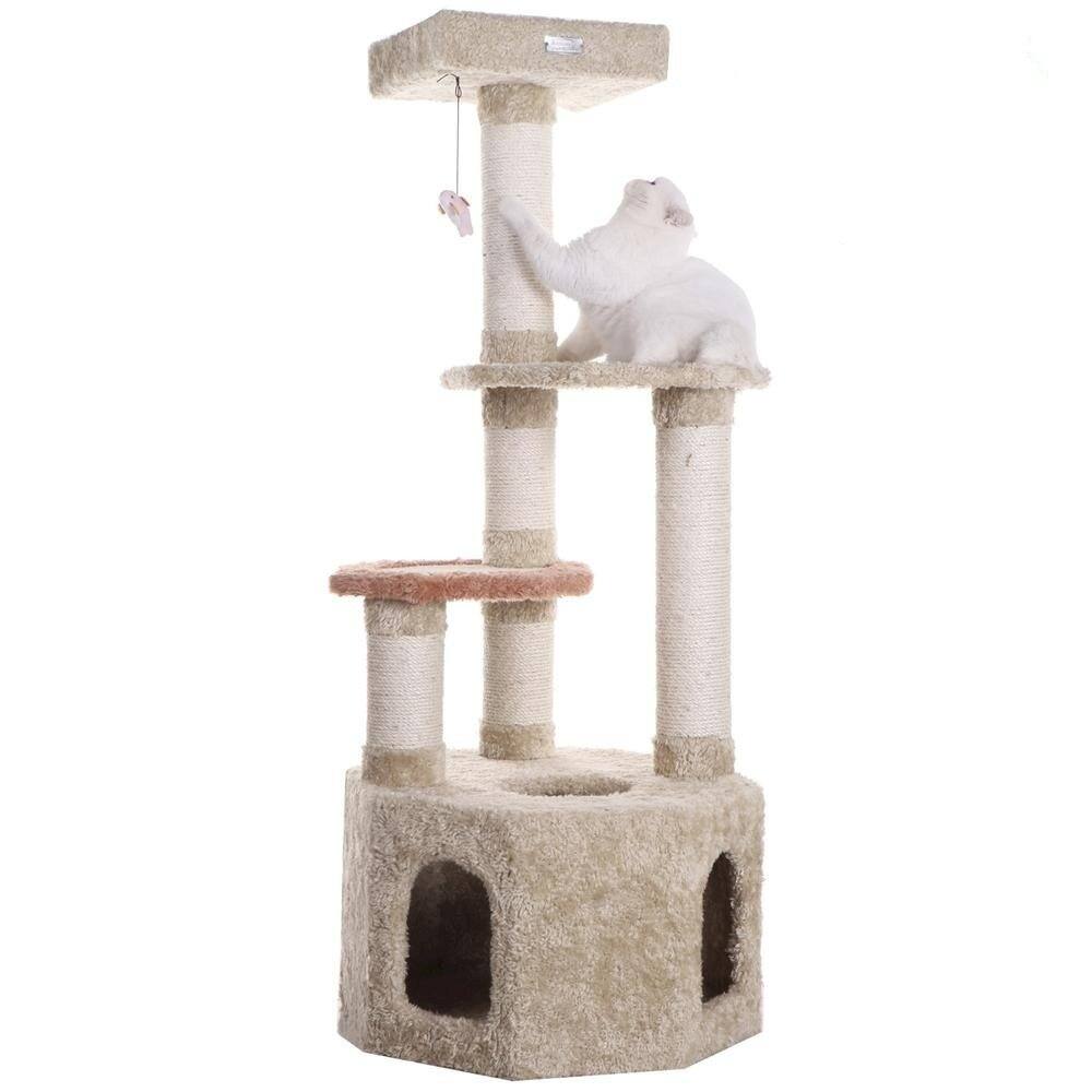 Armarkat - Soft HeavyCarpet Real Wood Cat Furniture With Condo For Large Cat - Beige