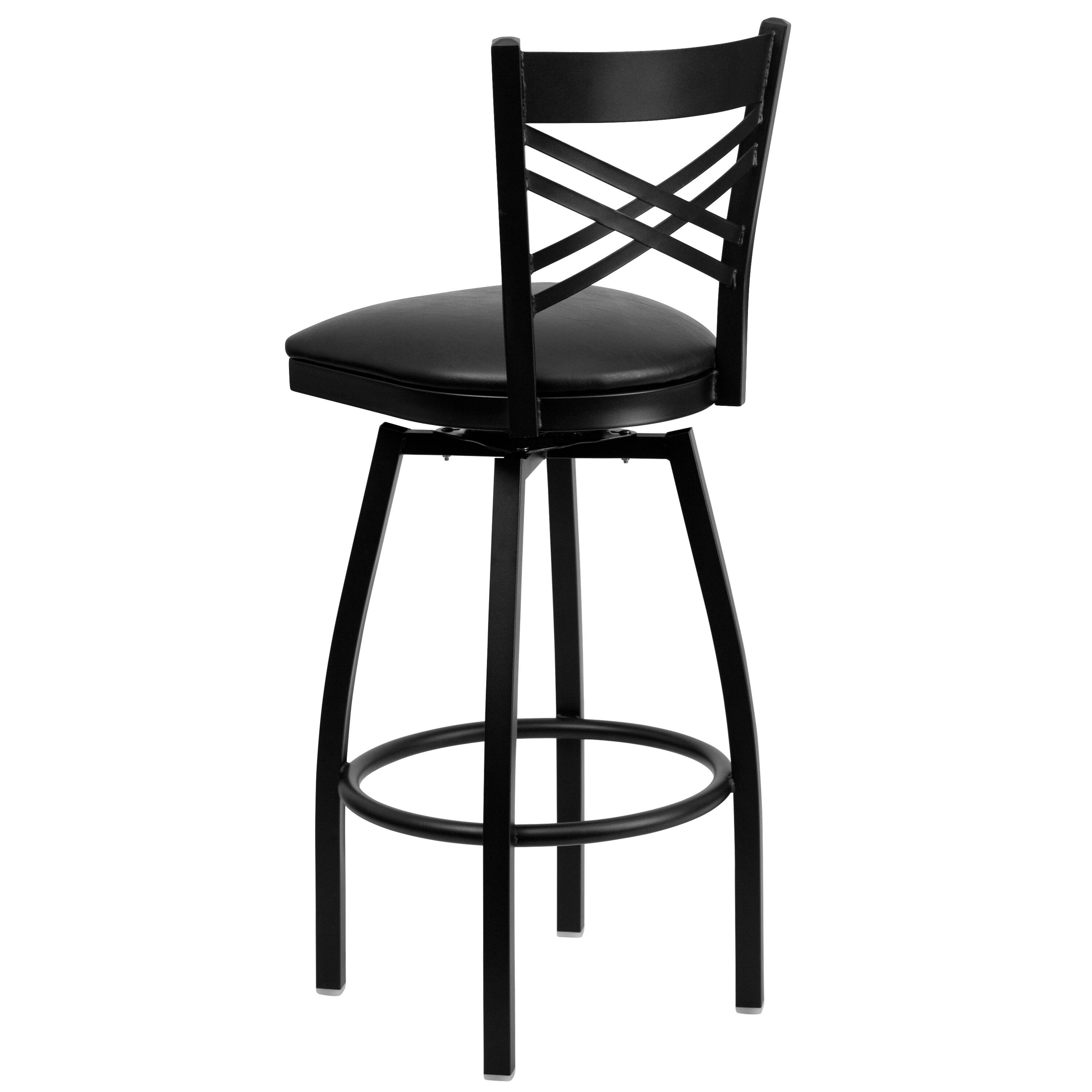 Alt View 5. Emma + Oliver - "X" Back Swivel Metal Restaurant Dining Barstool - Black Vinyl Seat/Black Metal Frame.