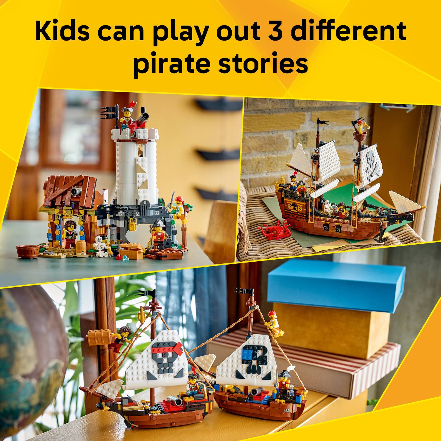 Kids can play out 3 different pirate stories
