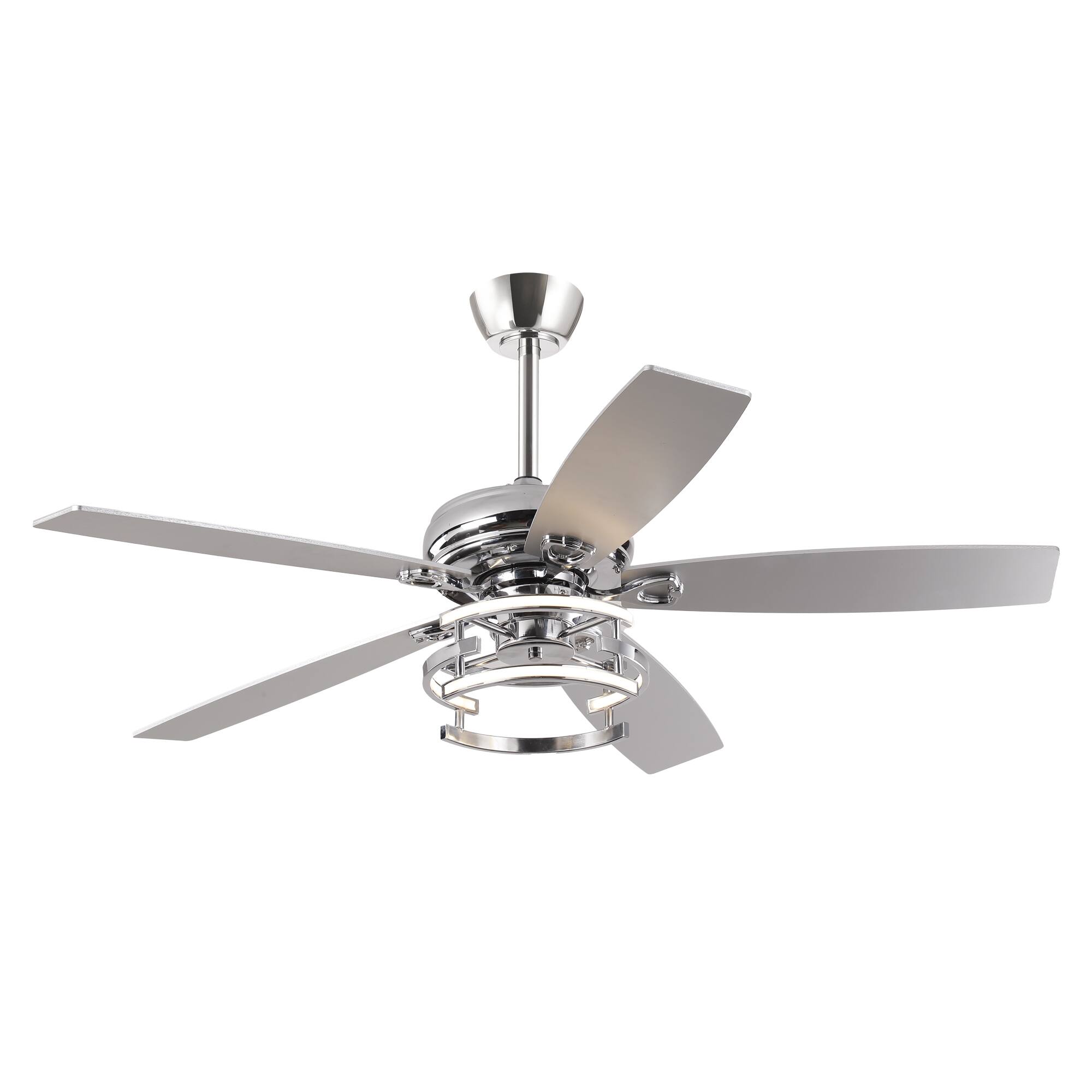 Alt View 9. Parrot Uncle - 52"  Modern Chrome Downrod Mount Dimmable LED Ceiling Fan with Remote and Reversible Blades - Chrome.