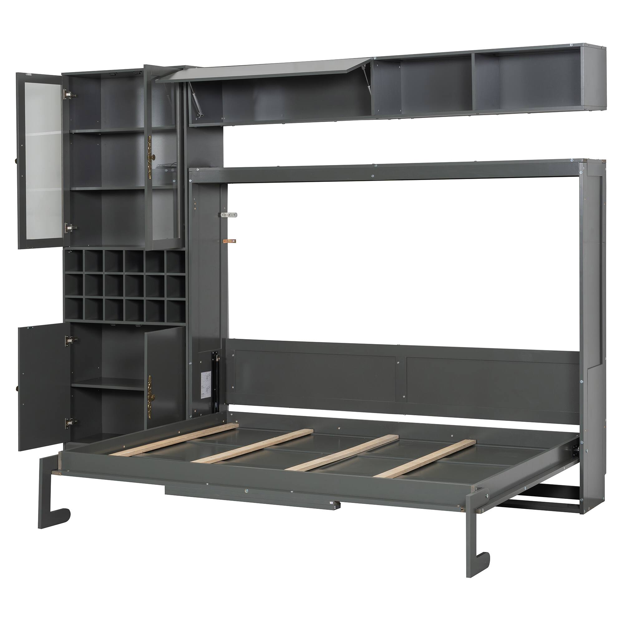 Alt View 9. Tiramisubest - Full Size Murphy Bed with Sofa, Shelves, USB & Light, Gray, MDF+LVL - Gray.