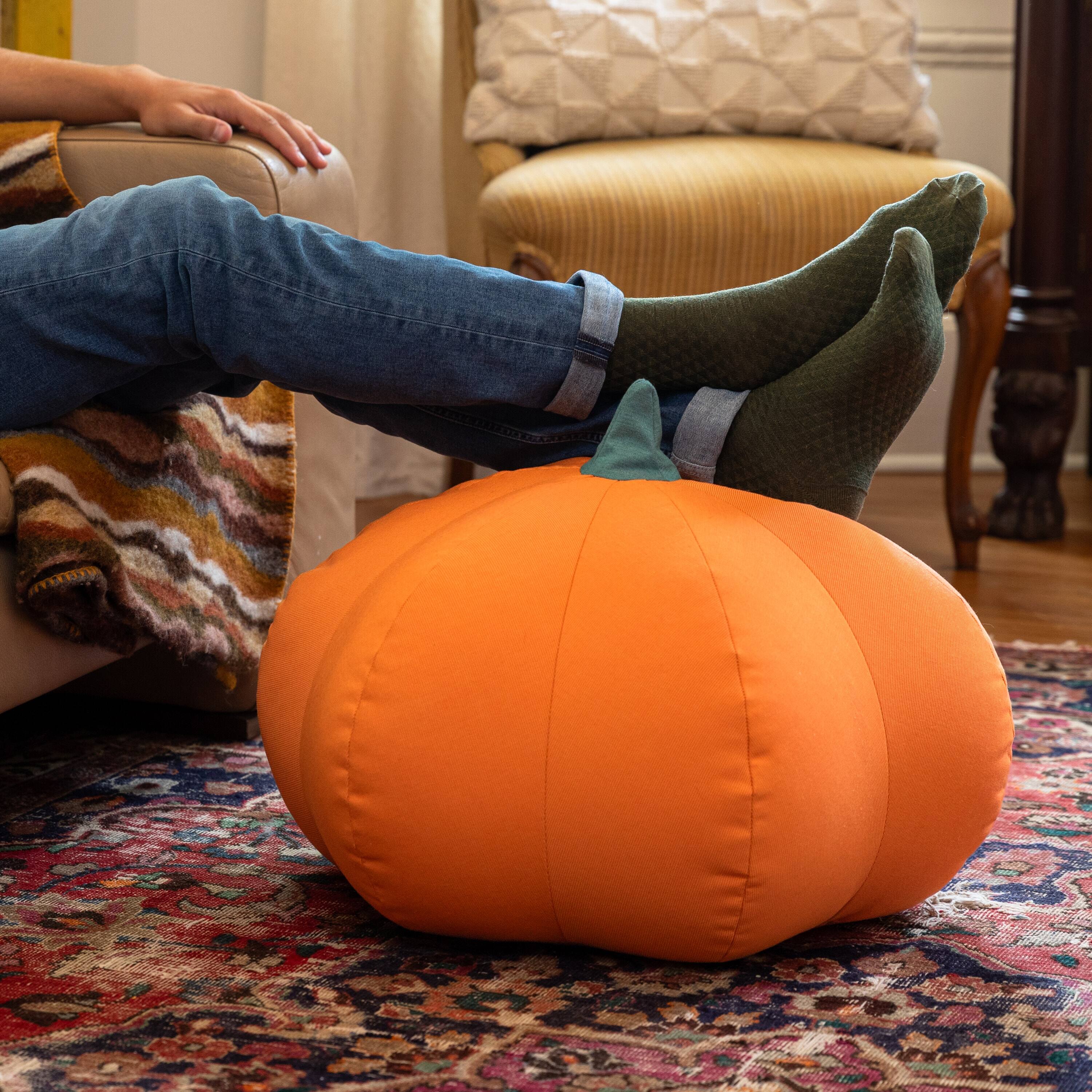 Jaxx - Pumpkin Pouf - Luxurious Ottoman for Fall & Halloween Décor - Indoor/Outdoor Sunbrella Tangerine - Sunbrella Breeze