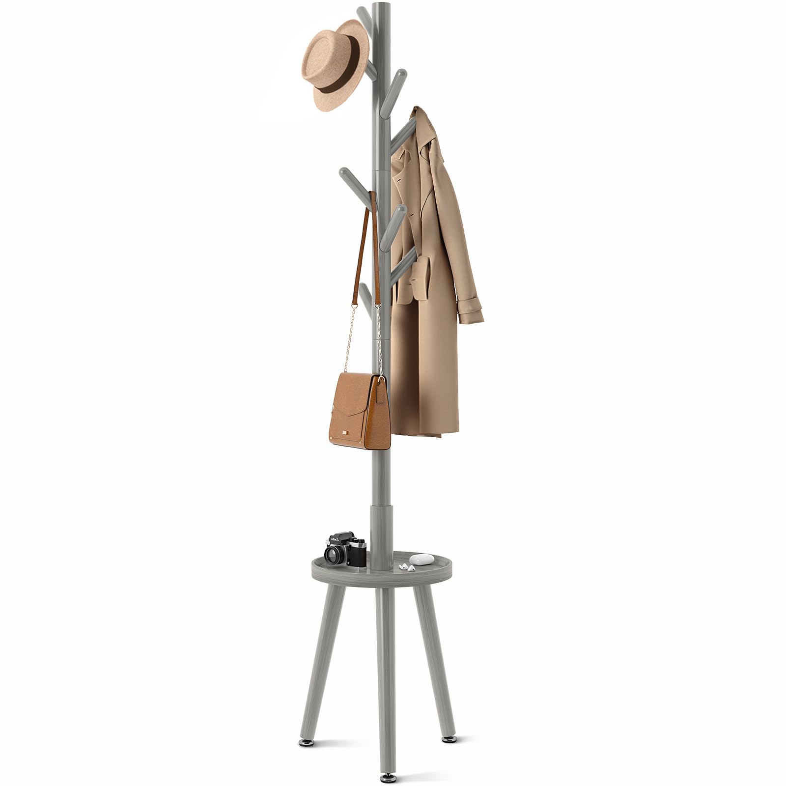 Hirose Alice - GREENSTELL Coat Rack with Wooden Coat Rack Freestanding with Shelf Coat Tree with Options "- " Coat Hanger - Gray