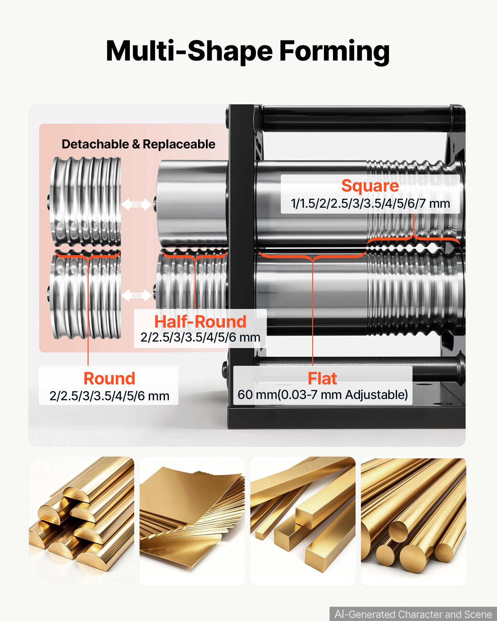 Multi-Shape Forming

Detachable & Replaceable

Square 1/1.5/2/2.5/3/3.5/4/5/6/7 mm

Half-Round 2/2.5/3/3.5/4/5/6 mm

Round 2/2.5/3/3.5/4/5/6 mm

Flat 60 mm (0.03-7 mm Adjustable)

AI-Generated Character and Scene