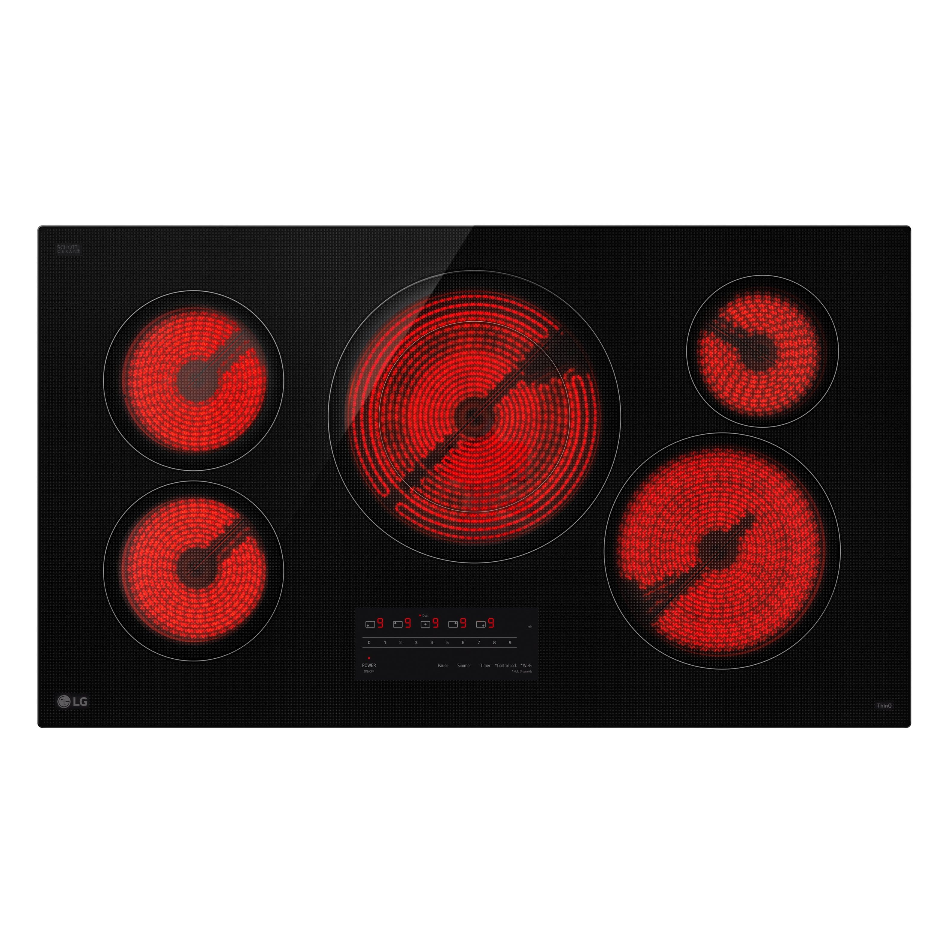 LG - 36" Built-In Electric Smart Cooktop with 5 Elements with 3.0kW UltraHeat Dual Element and SmoothTouch Glass Controls - Black