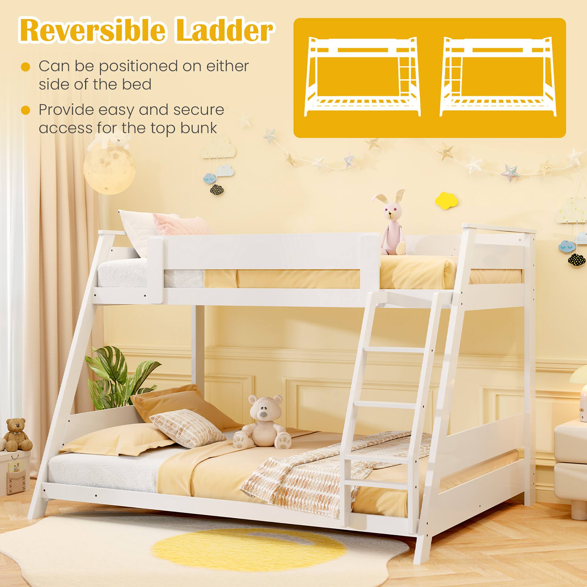 Reversible Ladder

- Can be positioned on either side of the bed
- Provide easy and secure access for the top bunk