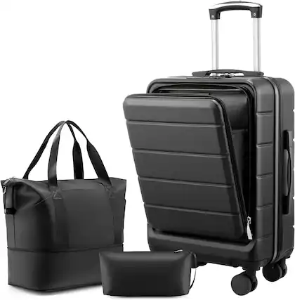 Front. LUGGEX - LUGGEX 3 Piece Sets Carry On Luggage Airline Approved with Front Pocket for Laptop and Tote Bag - LX-FX - Black.
