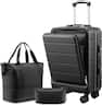 LUGGEX - 3 Piece Sets Carry On Airline Approved Front Opening Luggage with TSA-Approved Lock - FX-Lite - Black