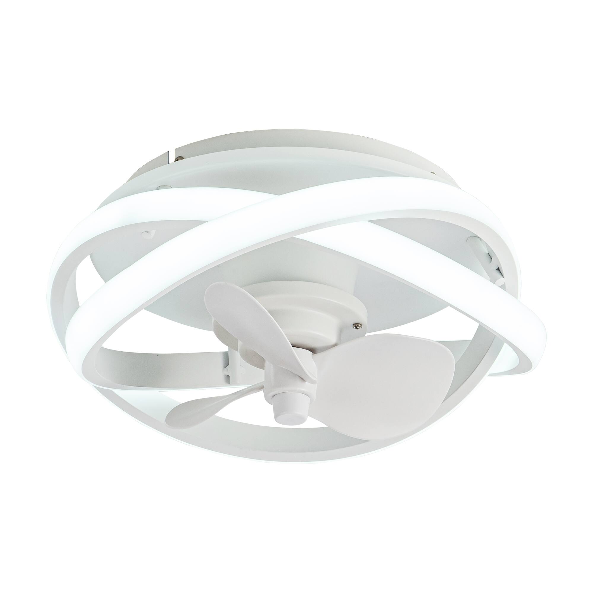 Alt View 1. Parrot Uncle - 12.5" Modern White Flush Mount Ceiling Fan with LED Light - Matte White.