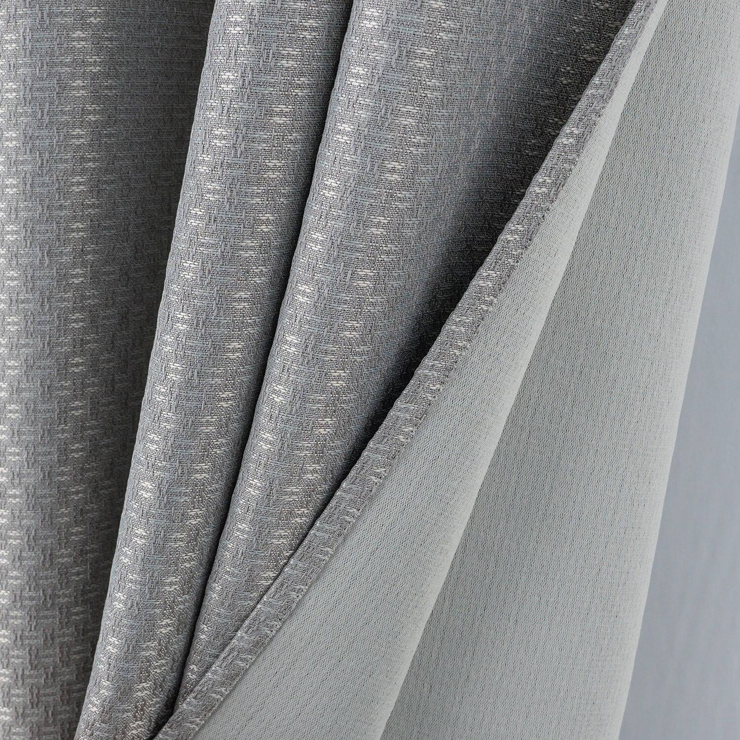 Back. Olivia Gray - Olivia Gray 100% Polyester 250 GSM Basket Weave Ian Luxury Jacquard Blackout Grommet Curtain Panel 54" x 84" Grey - Grey.