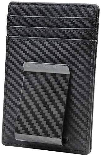 Front. Vulpecula Spade - Money Clip for Men Carbon Fiber Clip Wallet Leather Slim Minimalist Card Holder RFID Blocking (Weaved Black) - Weaved Black.