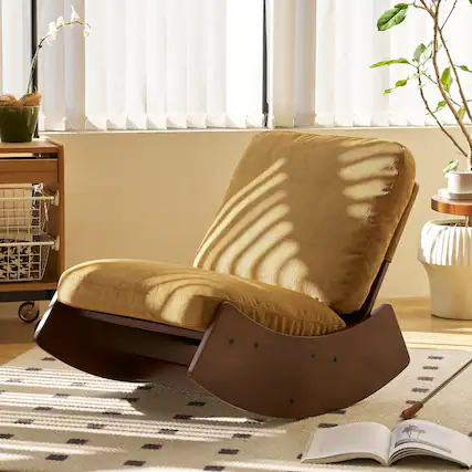 Front. Loheer - Loheer Yellow Corduroy Glider Rocking Chair Solid Wood Nursery Accent Reading Chair - Yellow.