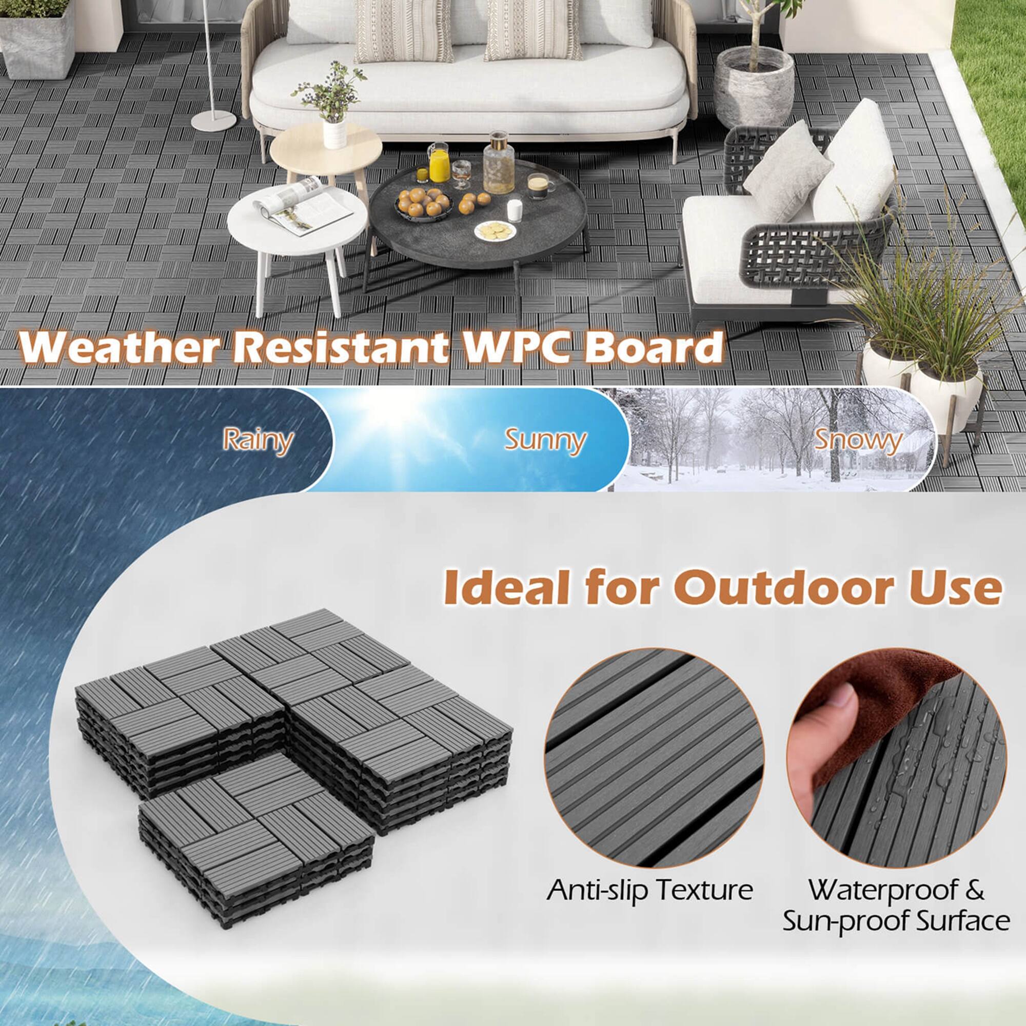 Weather Resistant WPC Board

Rainy Sunny Snowy

Ideal for Outdoor Use

Anti-slip Texture

Waterproof & Sun-proof Surface