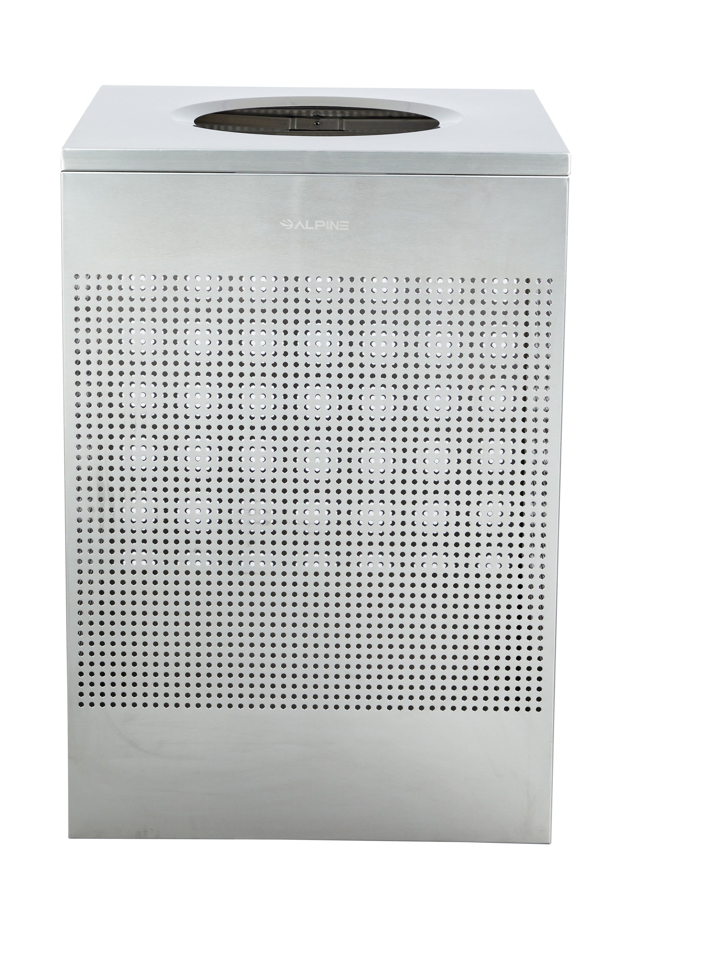 Alpine Industries - 40 Gallon Stainless Steel Square Perforated Indoor Trash Can - Silver