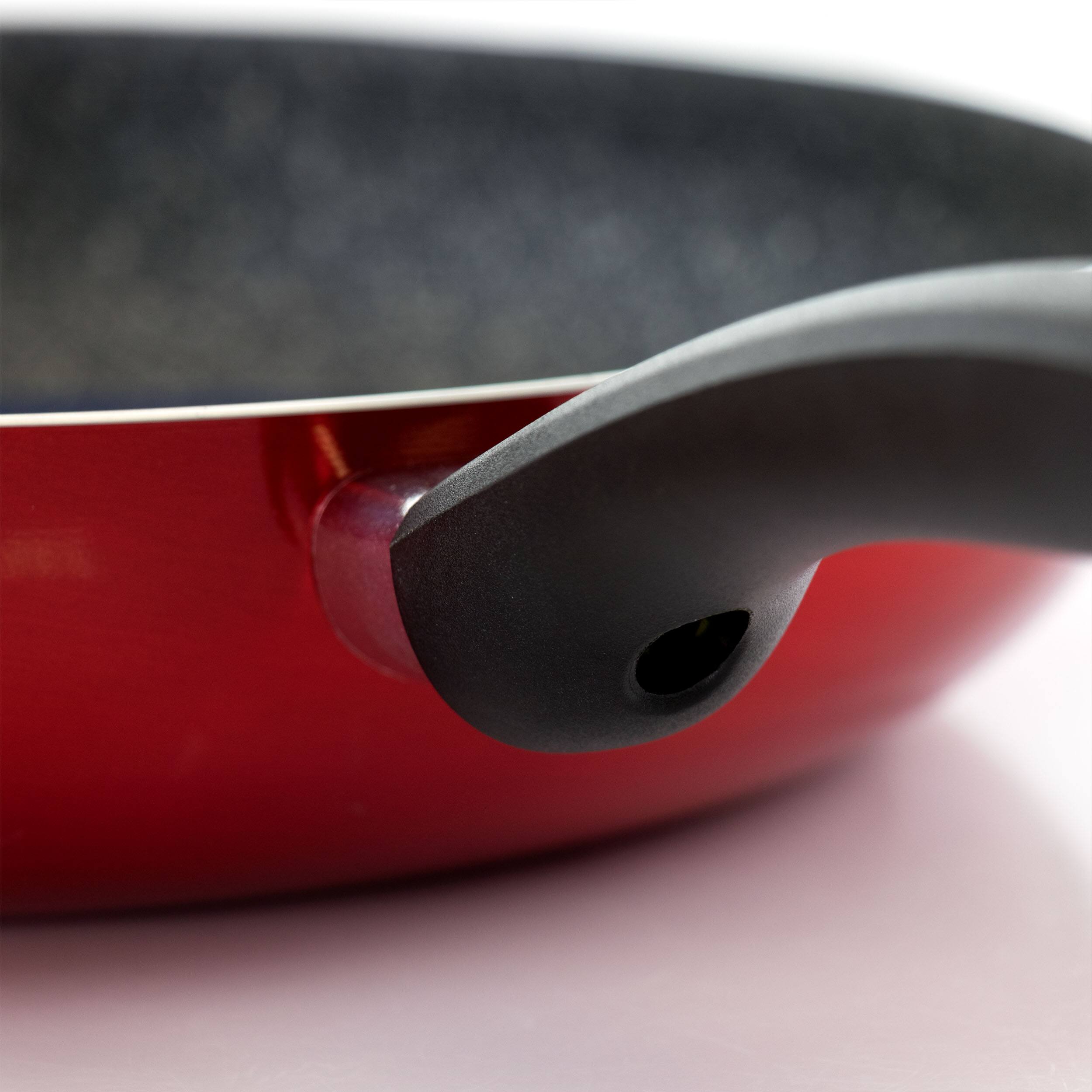 Alt View 5. Oster - Oster Merrion 12 Inch Aluminum Frying Pan in Red with Bakelite Handle - Red.
