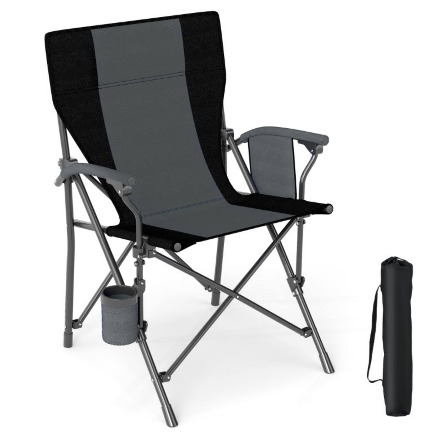 Alt View 4. Mondawe - Folding Portable Camping Chair w Cup Holder & Side Pocket Heavy Duty 350 lbs Oxford Cloth Carry Bag - Black + Gray.