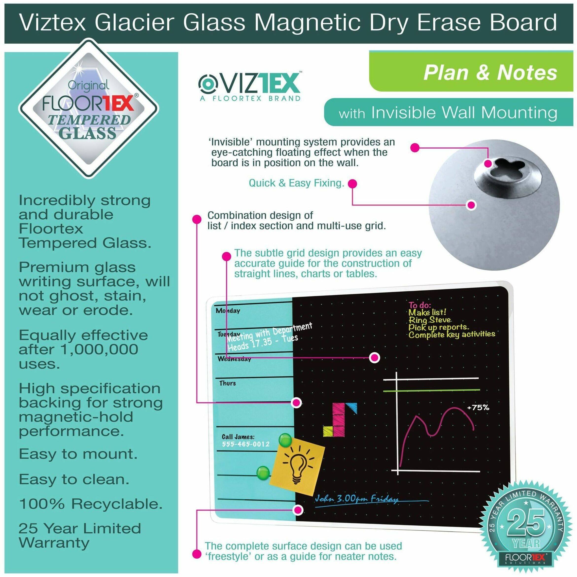 Alt View 25. Floortex - Viztex Glacier White &amp; Black Plan &amp; Grid Glass Dry Erase Board - 17'' x 23'' - White.