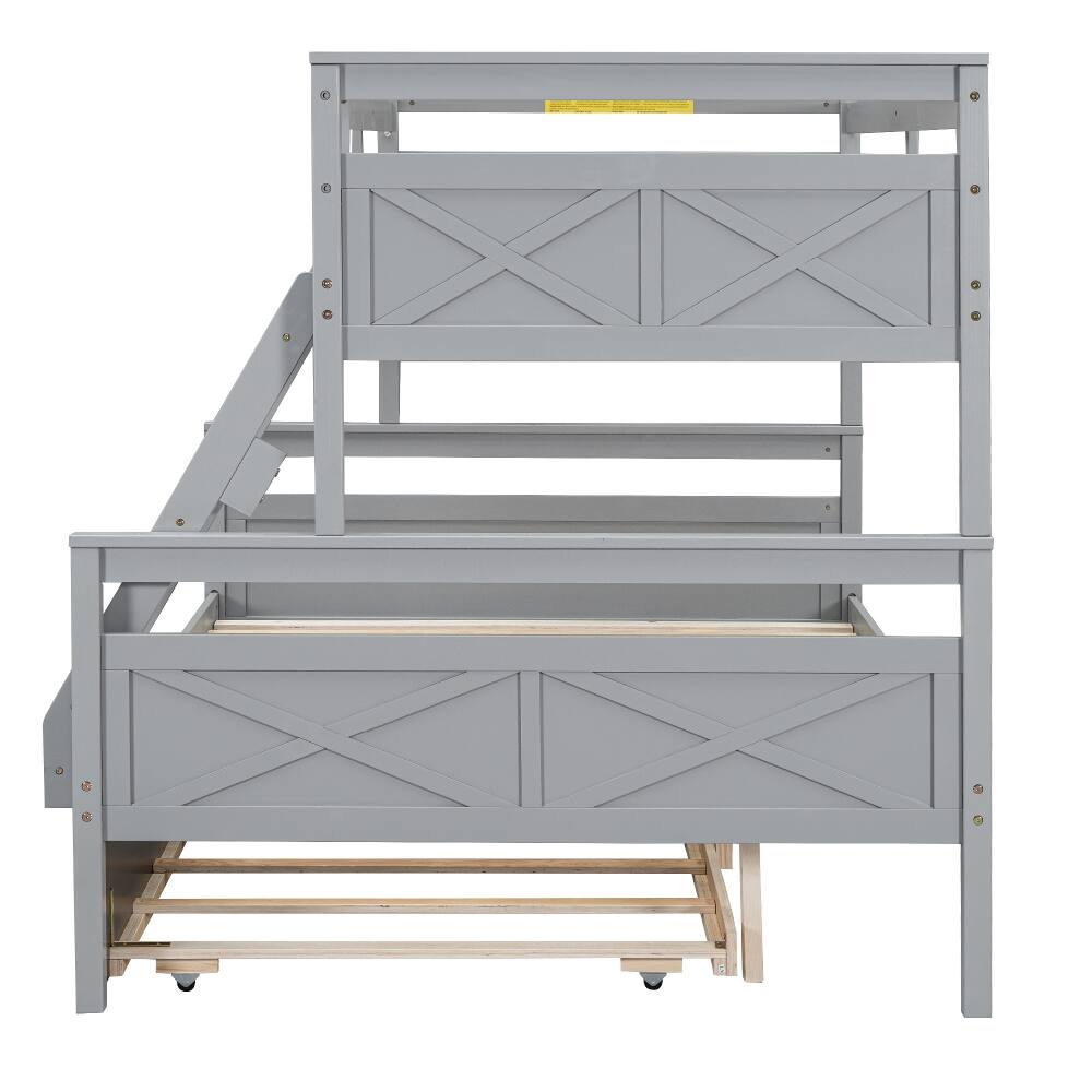 Alt View 9. Loheer - Loheer Twin Over Full Bunk Bed with Trundle, Gray Wooden Bunk Bed with Ladder and Guardrail - Gray.