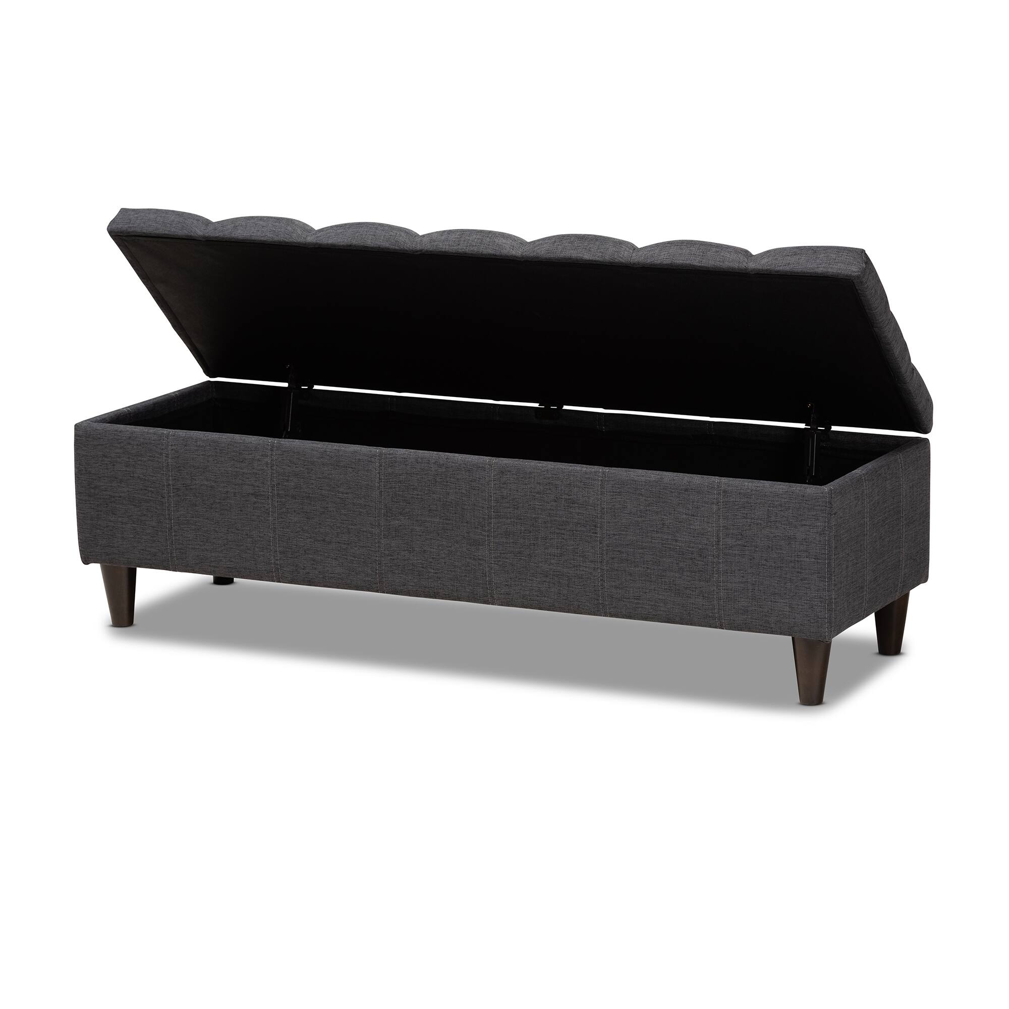 Angle. Baxton Studio - Brette Mid-Century Modern Fabric Upholstered Finished Wood Storage Bench Ottoman - Charcoal.