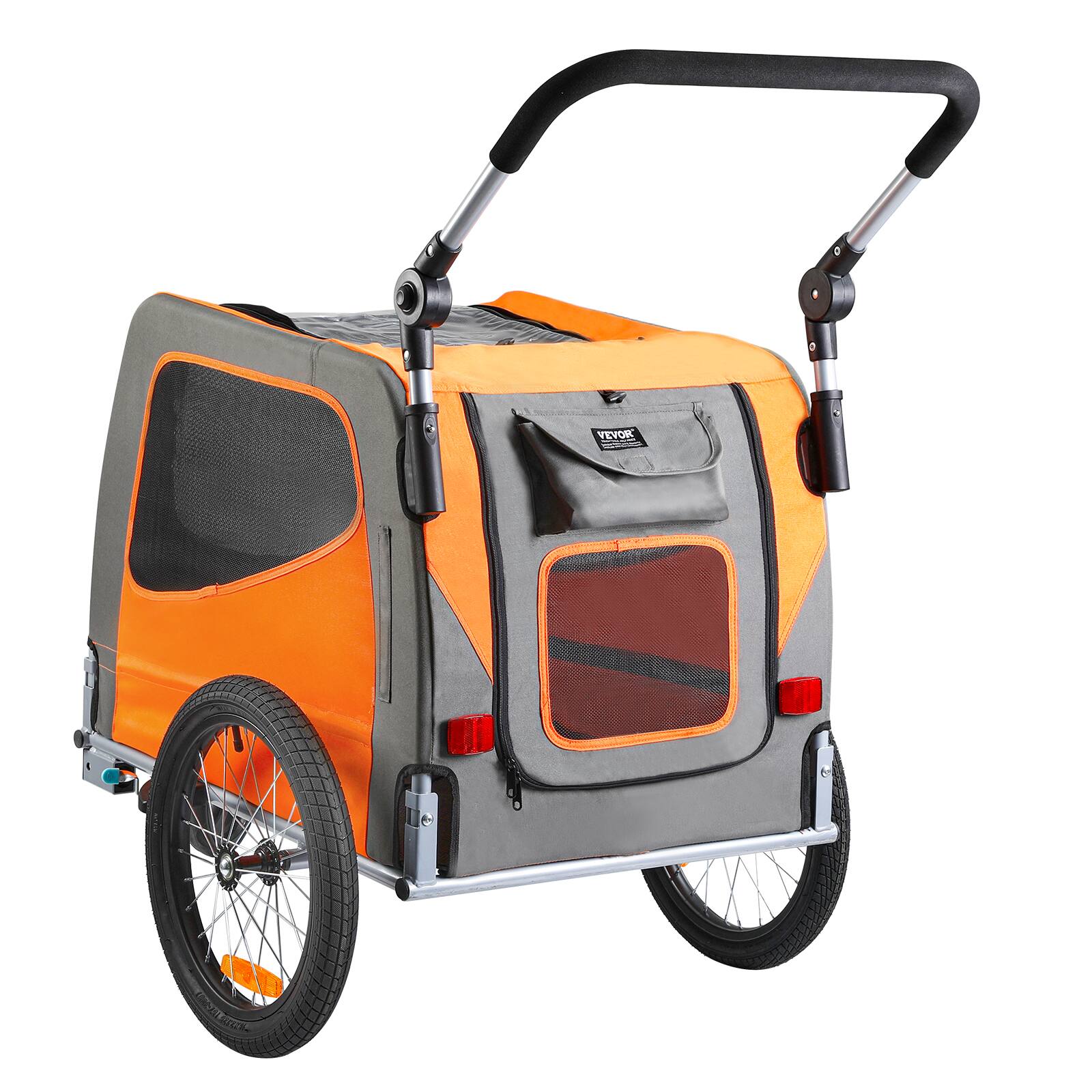 Alt View 5. VEVOR - Dog Bike Trailer, Supports up to 66 lbs, 2-in-1 Pet Stroller Cart Bicycle Carrier, Easy Folding Cart Frame - Orange + Gray.