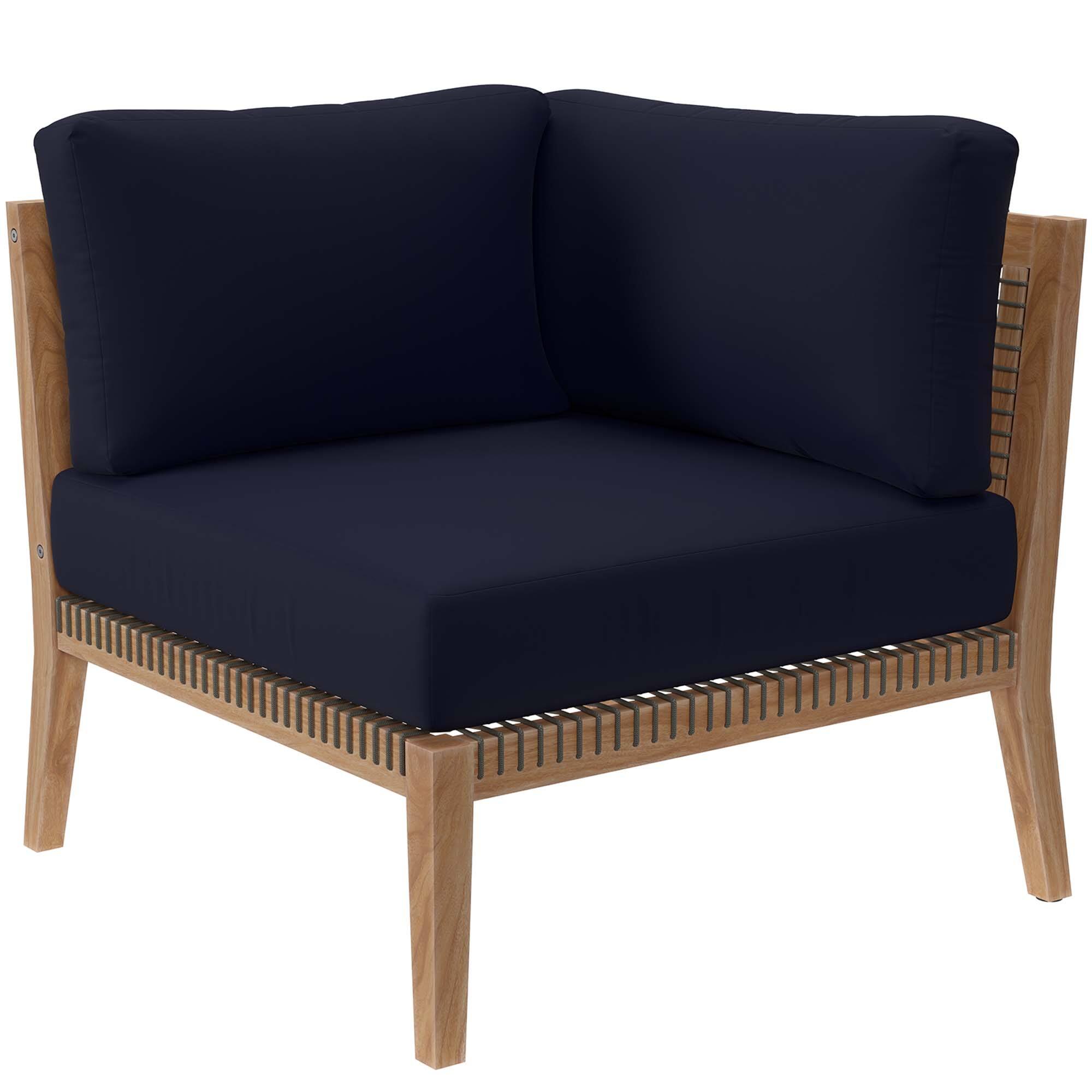Back. Modway - Clearwater 5-Piece Outdoor Teak Wood Sectional Sofa - Gray Navy.