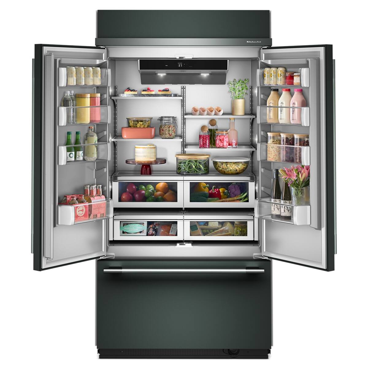Angle. KitchenAid - 24.2 Cu. Ft. Built-In French Door Bottom Mount Refrigerator - Juniper.