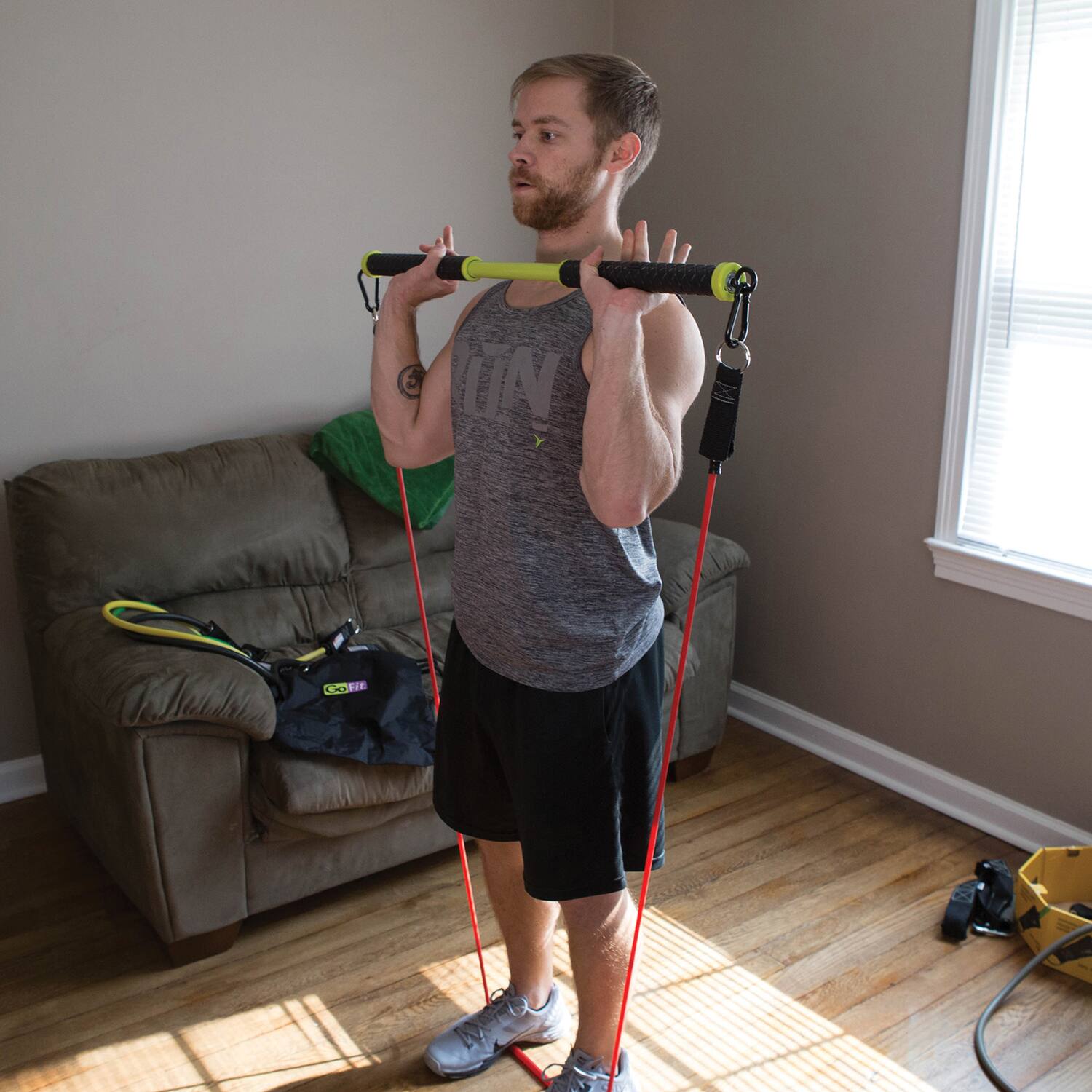Alt View 3. GoFit - Resist-a-Bar Total-Body Strength-Training Tool - Green.