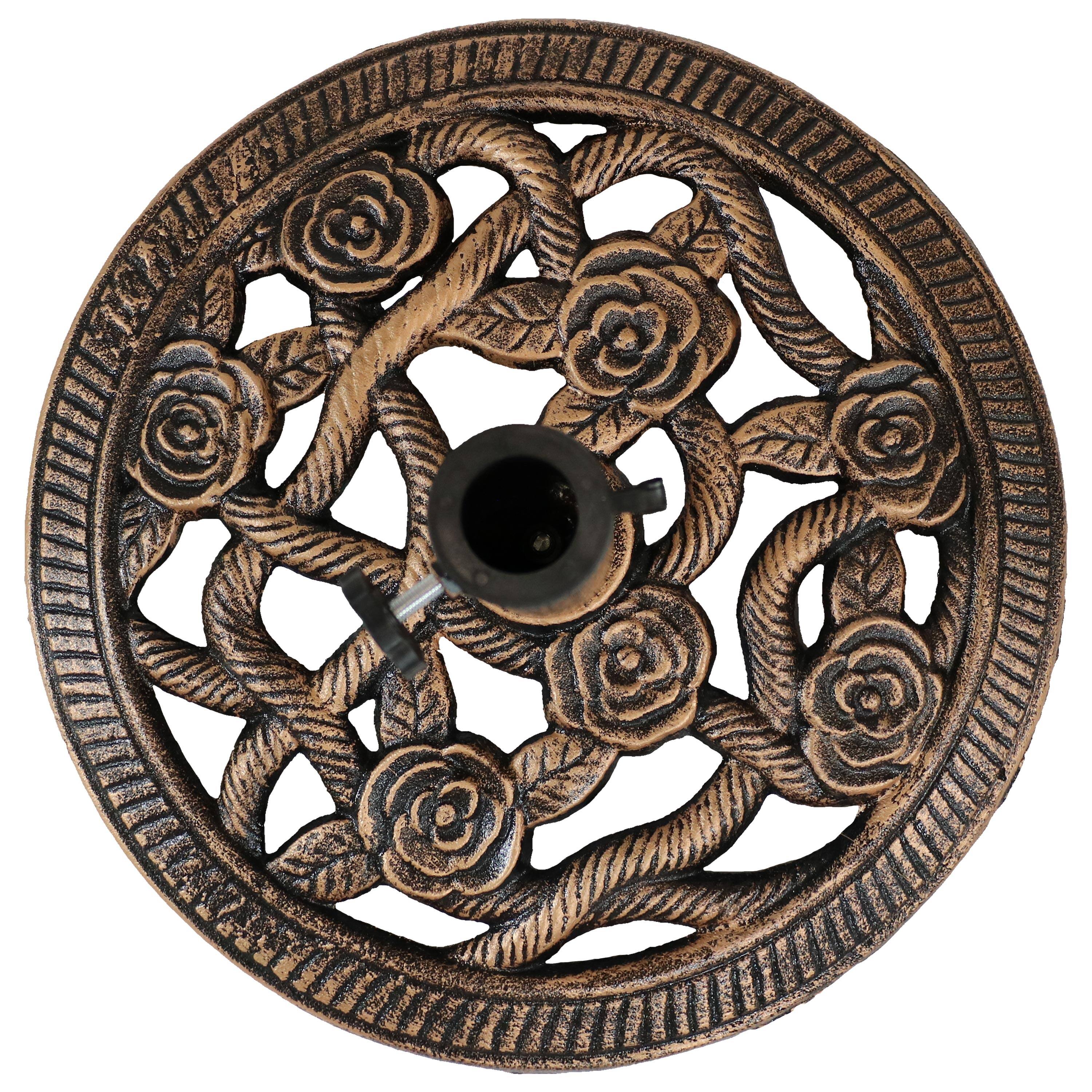 Alt View 5. Sunnydaze - 16 in Rose Blossom Cast Iron Round Patio Umbrella Base - Bronze.