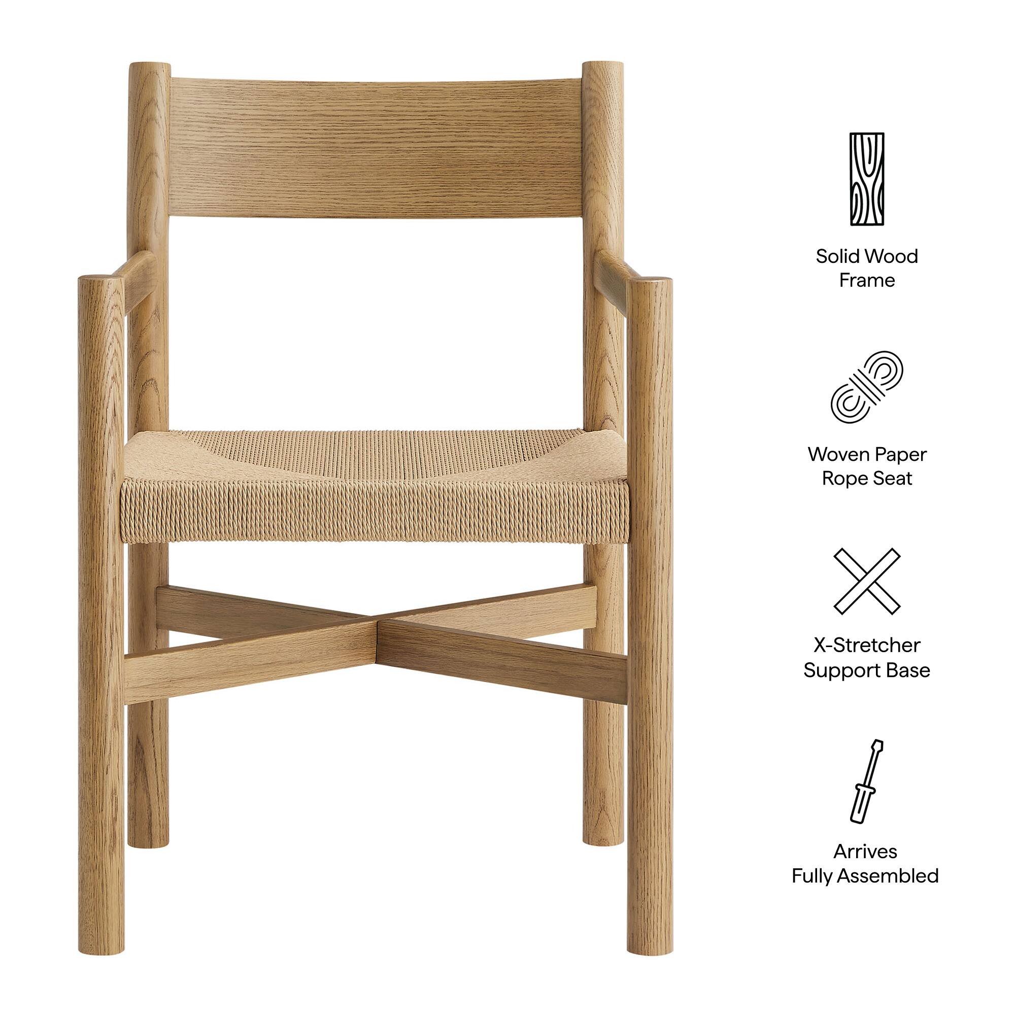 Solid Wood Frame Woven Paper Rope Seat X-Stretcher Support Base Arrives Fully Assembled