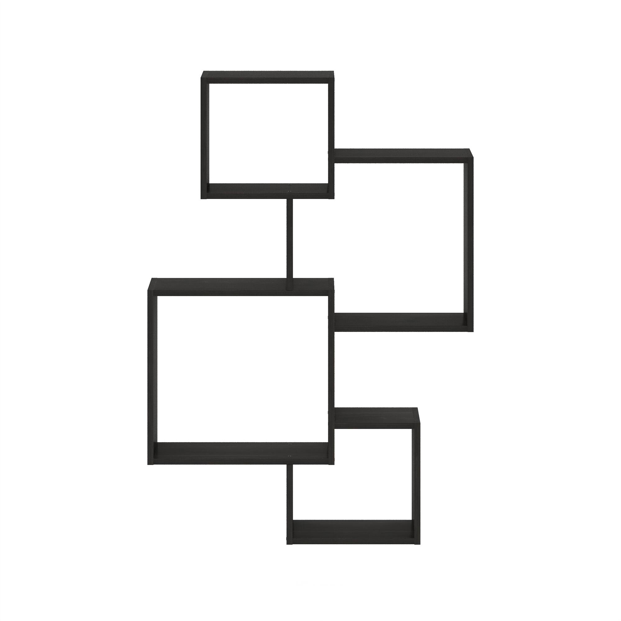 Alt View 2. Furinno - Rossi Interweave Wall Mount Floating Cube Shelf, Set of 4 - Espresso.