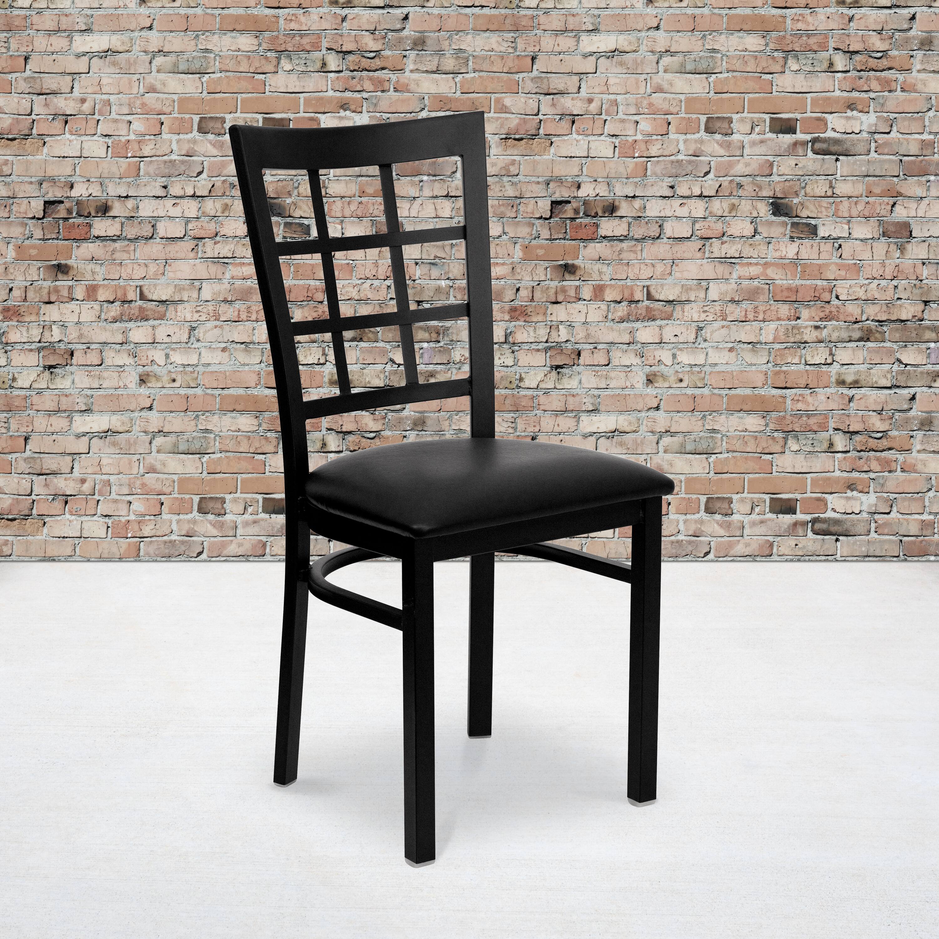 Alt View 2. Emma + Oliver - 2 Pack Window Back Metal Restaurant Chair - Black Vinyl Seat/Black Metal Frame.