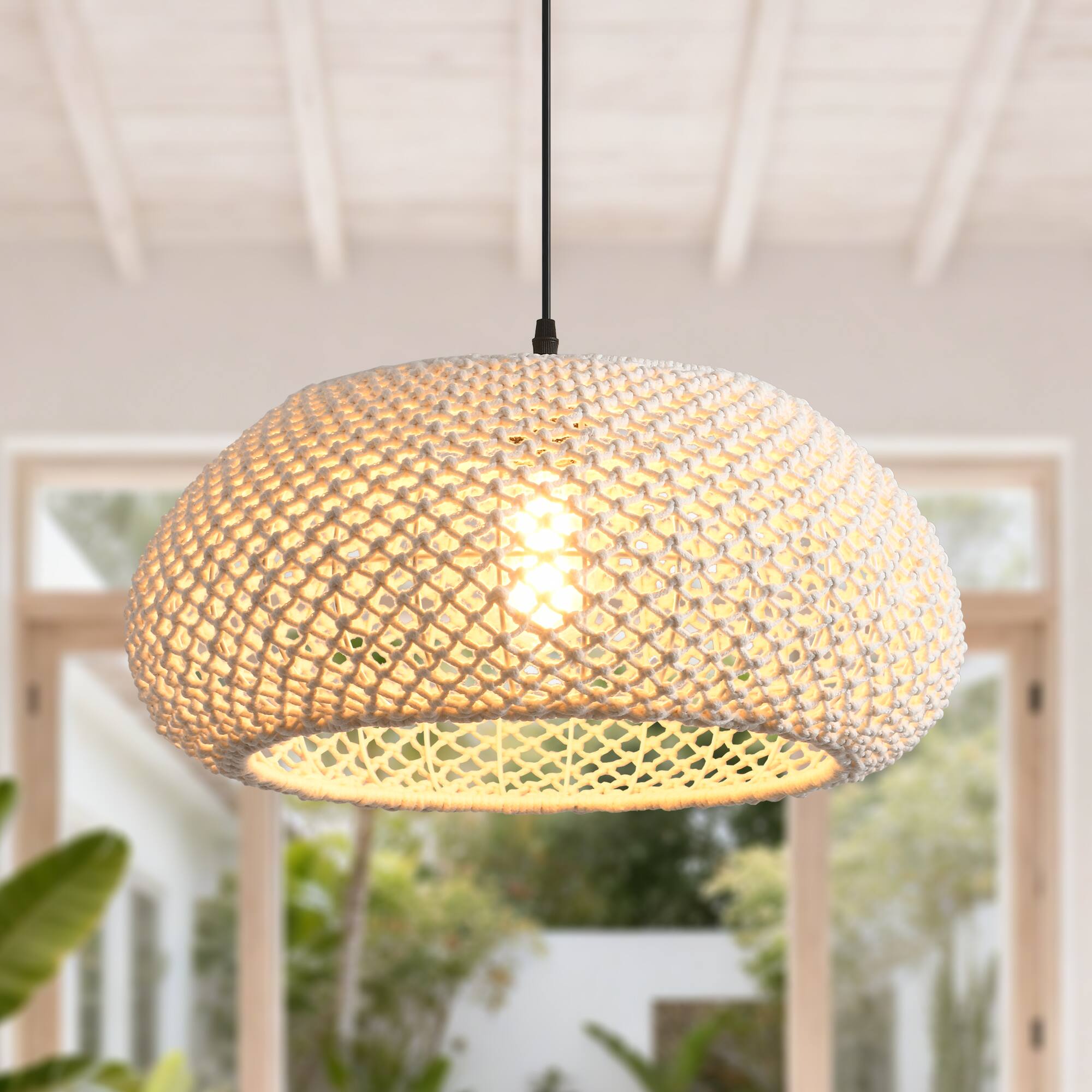 Alt View 2. Parrot Uncle - 1-Light Rustic Beige Hand-Woven Cotton Hanging Basket Pendant Light.